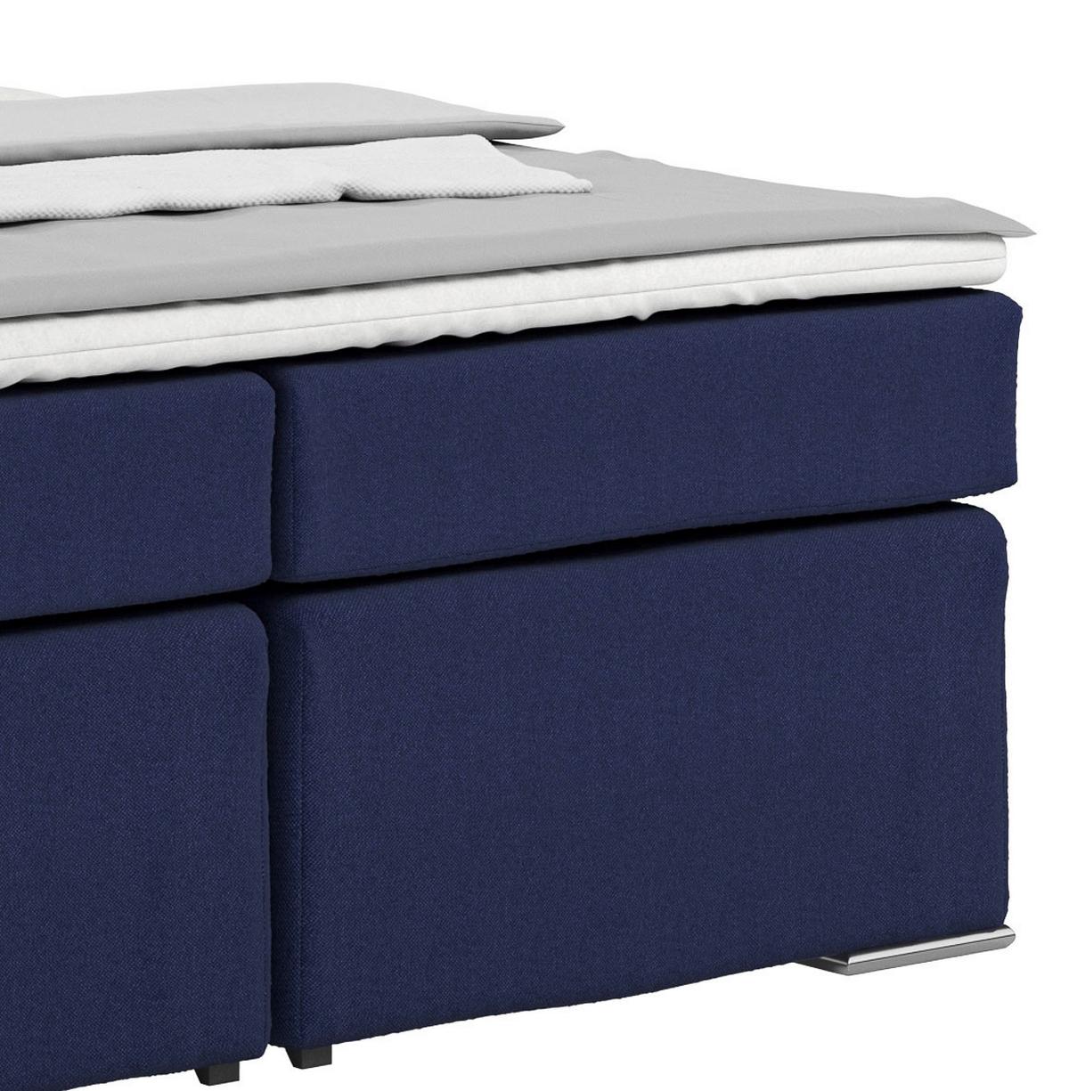 Postel Boxspring NERO 160x200 cm, modrá - barvy chromu/tmavě modrá, Konvenční, kov/textil (160/200cm)