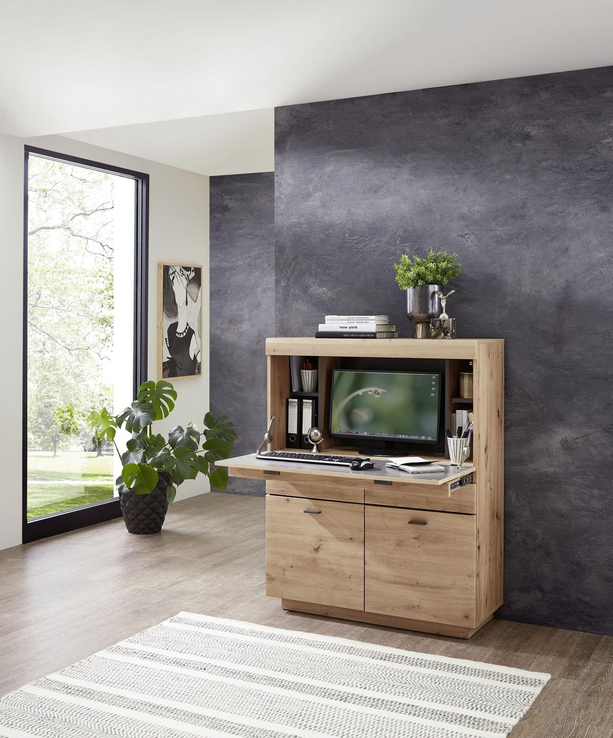 Sekretär Madera II 40a6hh28 - Graphitfarben/Eiche Artisan, MODERN, Holzwerkstoff (98/124/40cm) - Livetastic