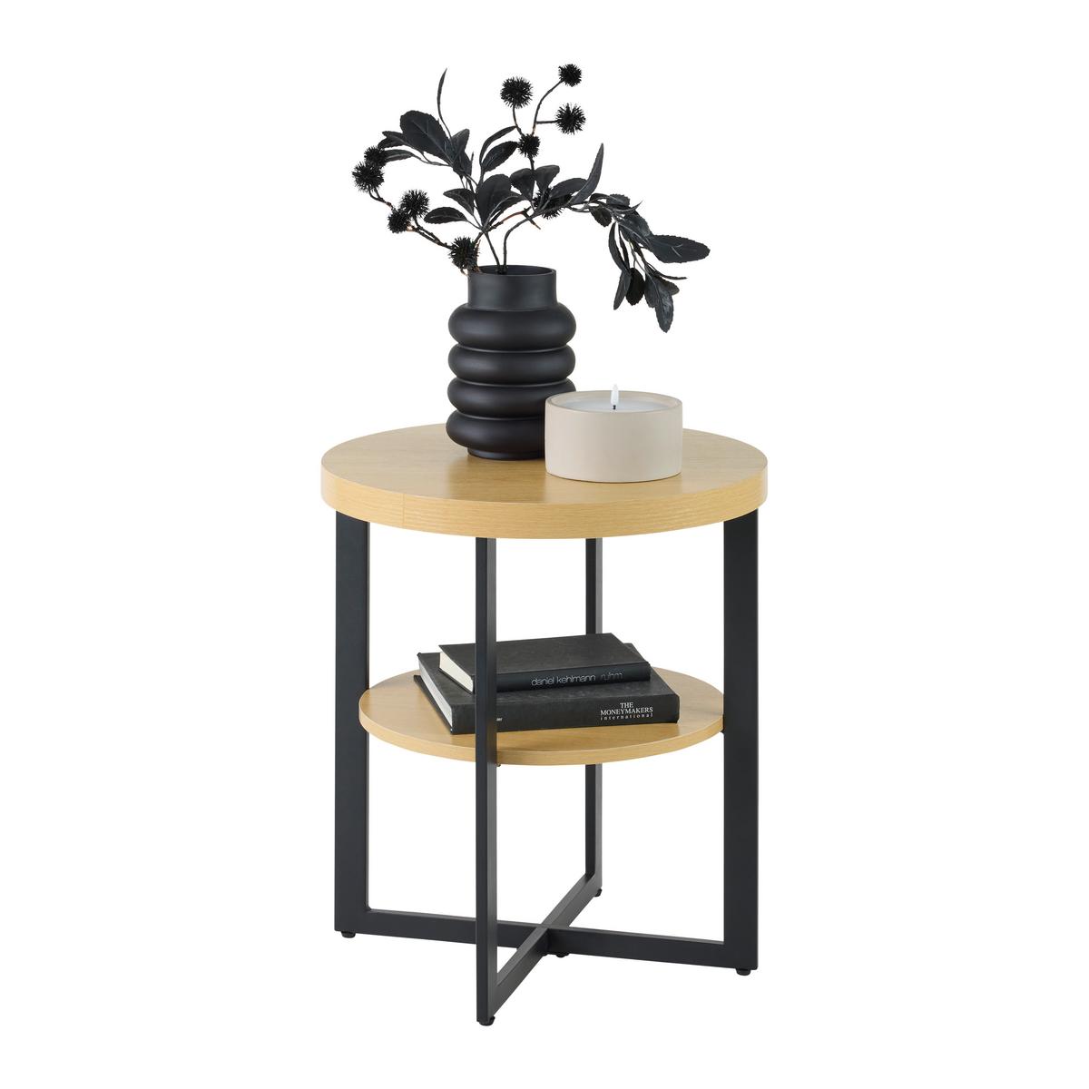 PRÍRUČNÝ STOLÍK RONDO - čierna/dub artisan, Konventionell, kov/kompozitné drevo (50/50/55cm) - Mömax