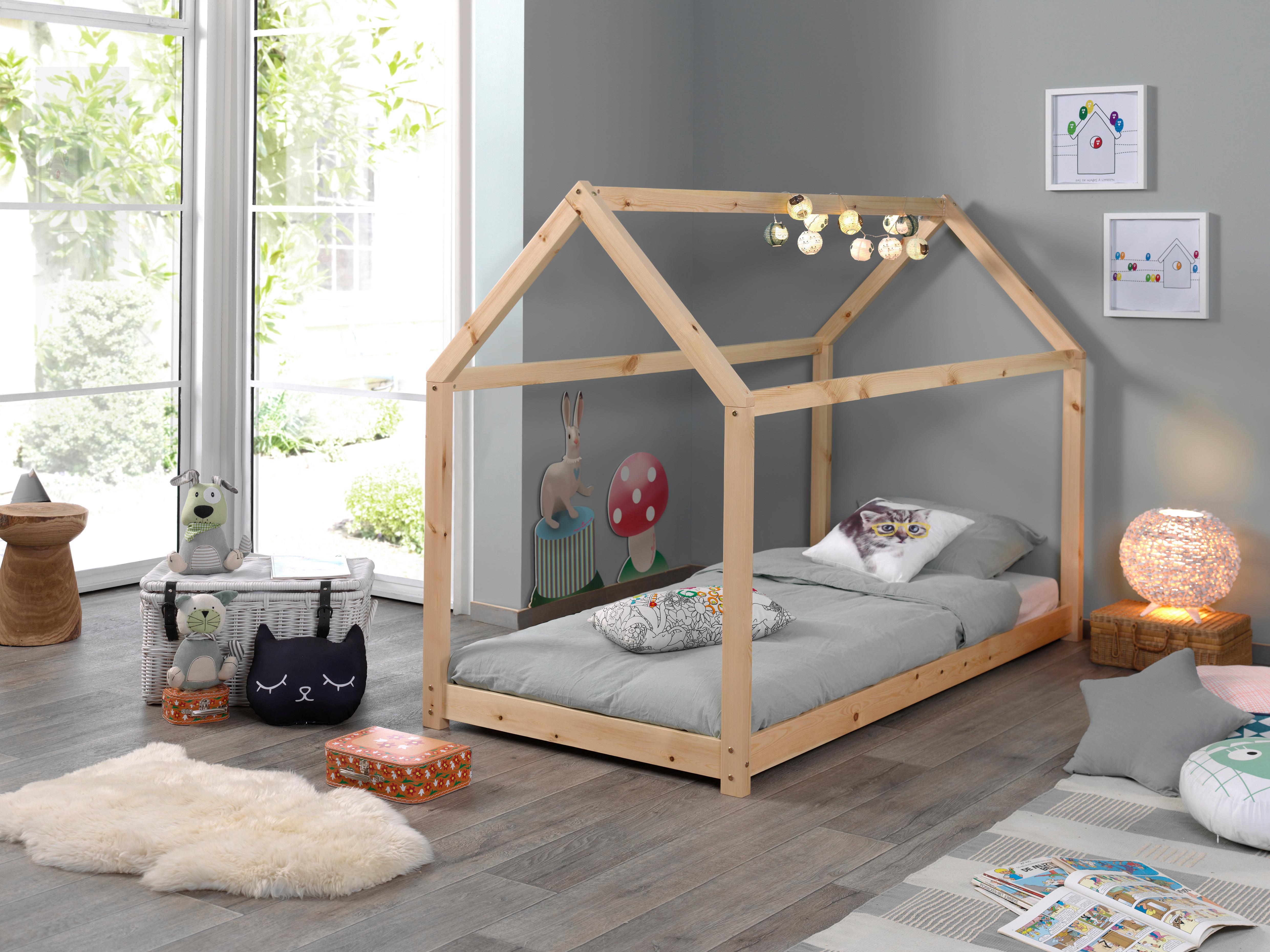 Hausbett Cabane 90x200 Cm Kiefer Echtholz Naturfarben - Naturfarben, Natur, Holz/Textil (90/200cm) - MID.YOU