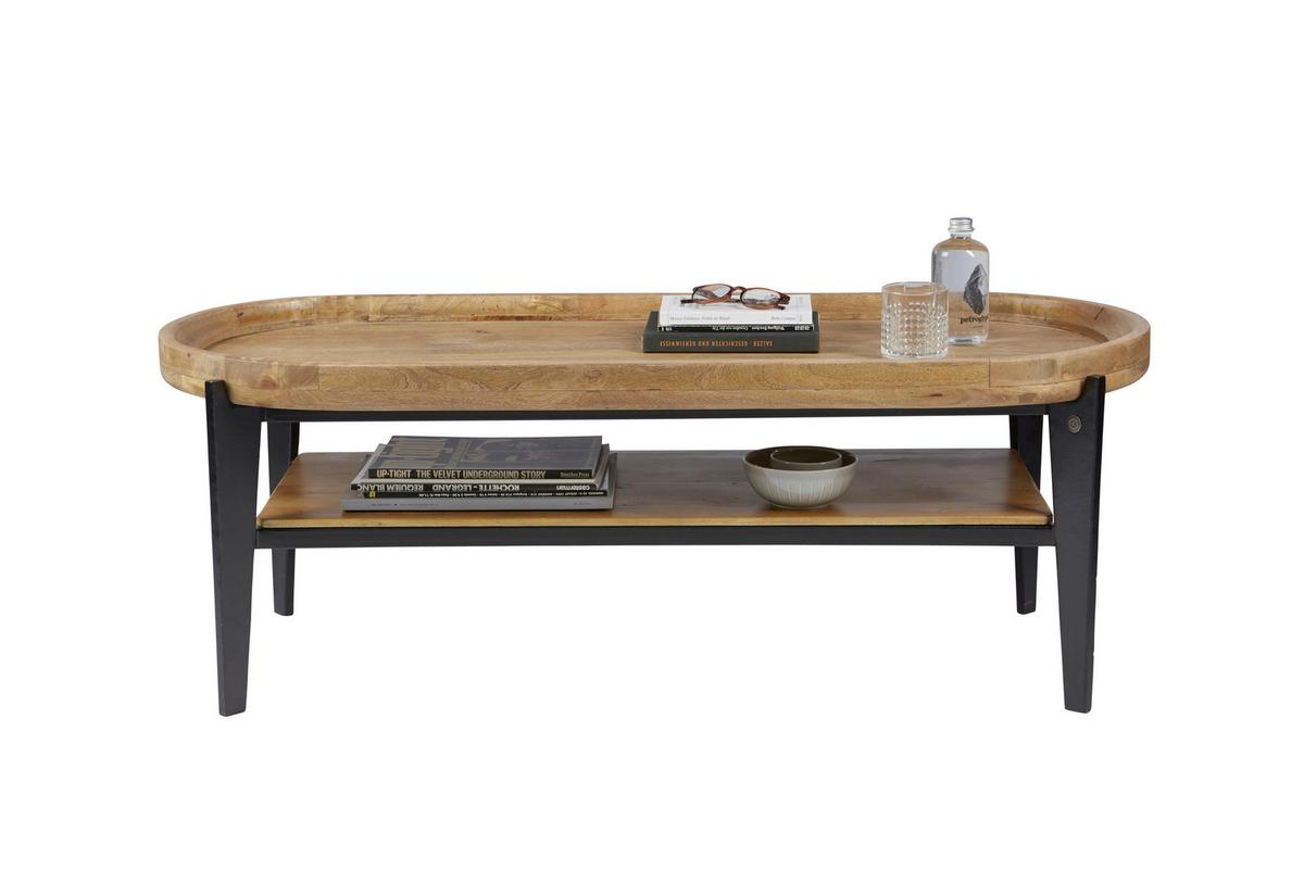 COUCHTISCH Mangoholz B: 120cm - Schwarz/Naturfarben, Design, Holz/Metall (120/50/40cm) - MID.YOU