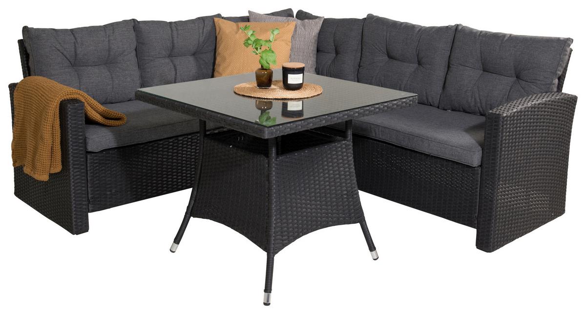 Loungegarnitur Watford - Schwarz/Grau, KONVENTIONELL, Glas/Kunststoff - Gardenson