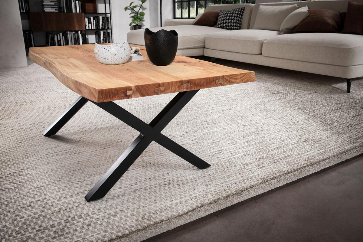 Couchtisch Couchtisch - Schwarz/Akaziefarben, Design, Holz/Metall (120/60/46cm) - MID.YOU