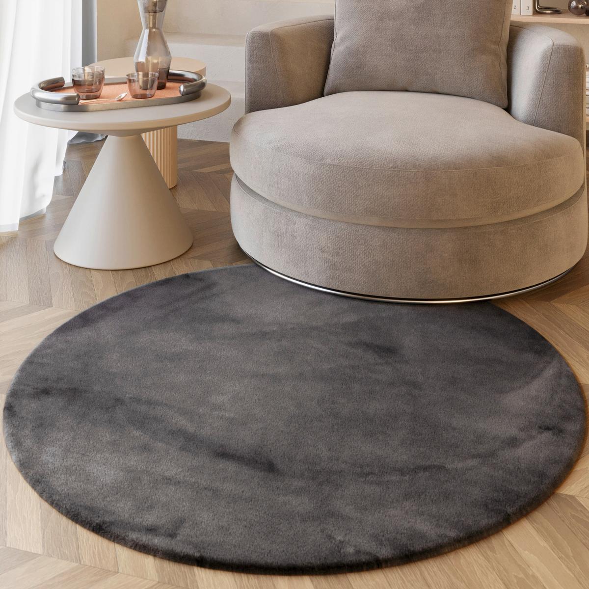 Hochflorteppich Anthrazit, Ø: Ca. 100 Cm - Anthrazit, KONVENTIONELL, Textil (100/100cm) - Esprit