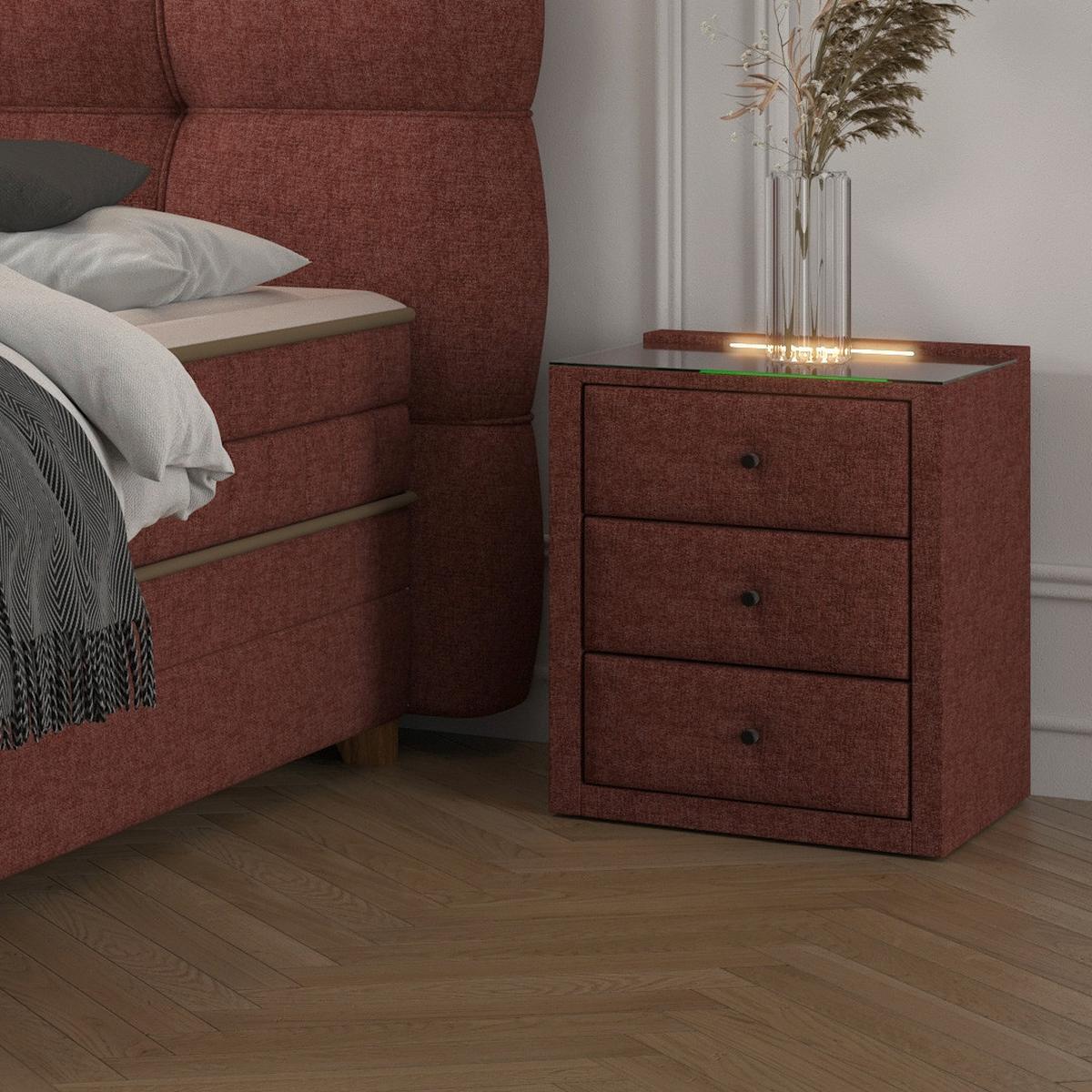 Nočný stolík UNIVERSAL červená - červená, Konventionell, kompozitné drevo/textil (48/68/45,5cm) - Premium Living