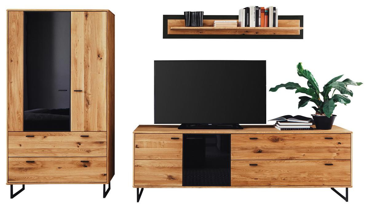 Wohnwand Arezzo Wildeiche/Anthrazit B: 319 cm - Wildeiche/Anthrazit, Design, Glas/Holz (319/186/50cm) - MID.YOU