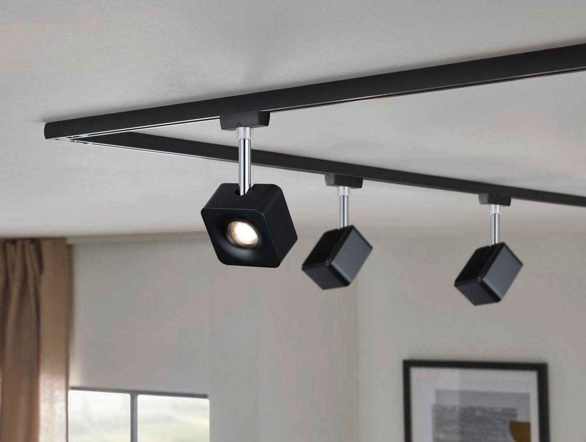LED-Deckenleuchte Urail Spot Cube L: 7,7 cm, dimmbar - Chromfarben/Schwarz, Design, Kunststoff/Metall (7,7/16,5/4,7cm) - Paulmann