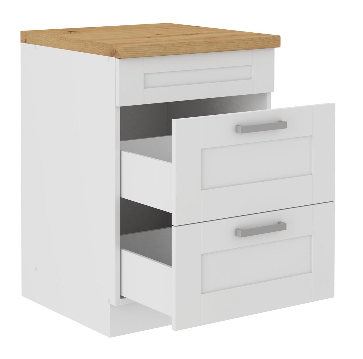 Küchenunterschrank Luisa B: 60 Cm Weiß Mit Laden - Weiß/Eiche Artisan, ROMANTIK / LANDHAUS, Holzwerkstoff (60/86/60cm)