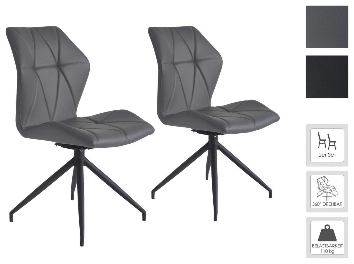 Esszimmerstuhl Imke Grau/ Schwarz Gepolstert 2-er Set - Schwarz/Grau, KONVENTIONELL, Textil/Metall (52/90,5/62cm) - MID.YOU