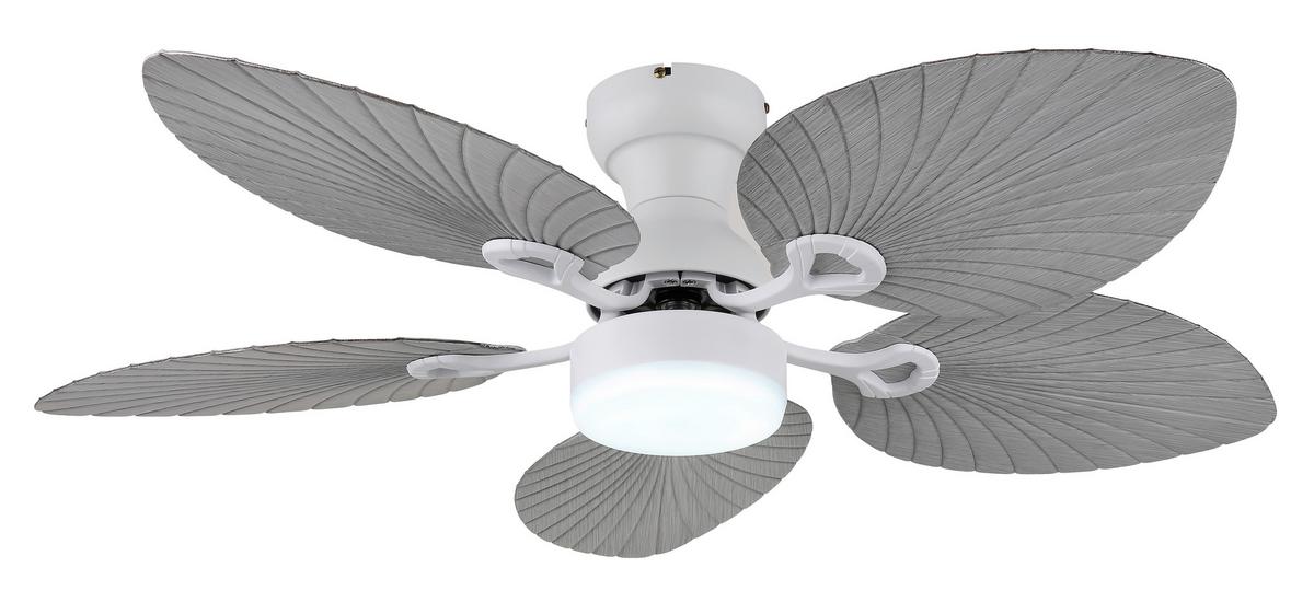 Deckenventilator Elise Opal Weiß D: 107 cm - Opal/Weiß, KONVENTIONELL, Kunststoff/Metall (107/28,5cm) - Globo