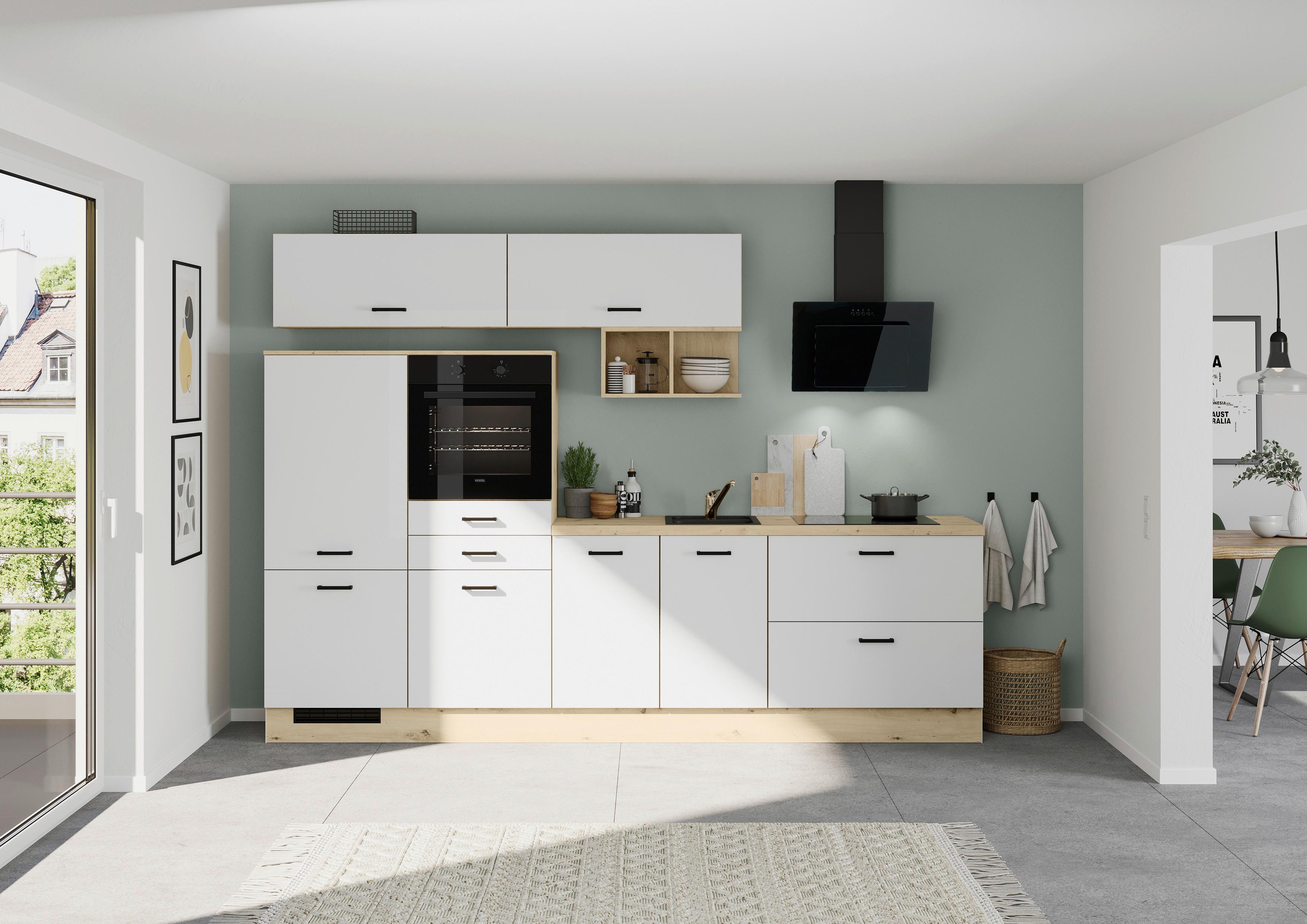 KÜCHENBLOCK IP1200 - Eichefarben/Weiß, Design, Holzwerkstoff (300cm) - Impuls