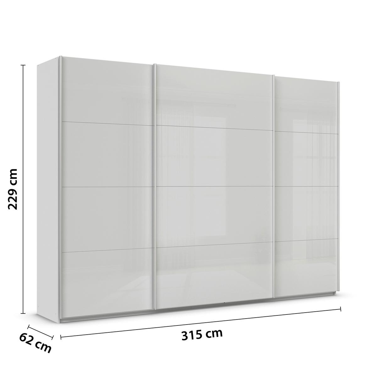 Tolóajtós Szekrény Feldkirch 315/229 Cm - világosszürke/magasfényű szürke, Modern, faalapú anyag/Üveg (315/229/62cm)