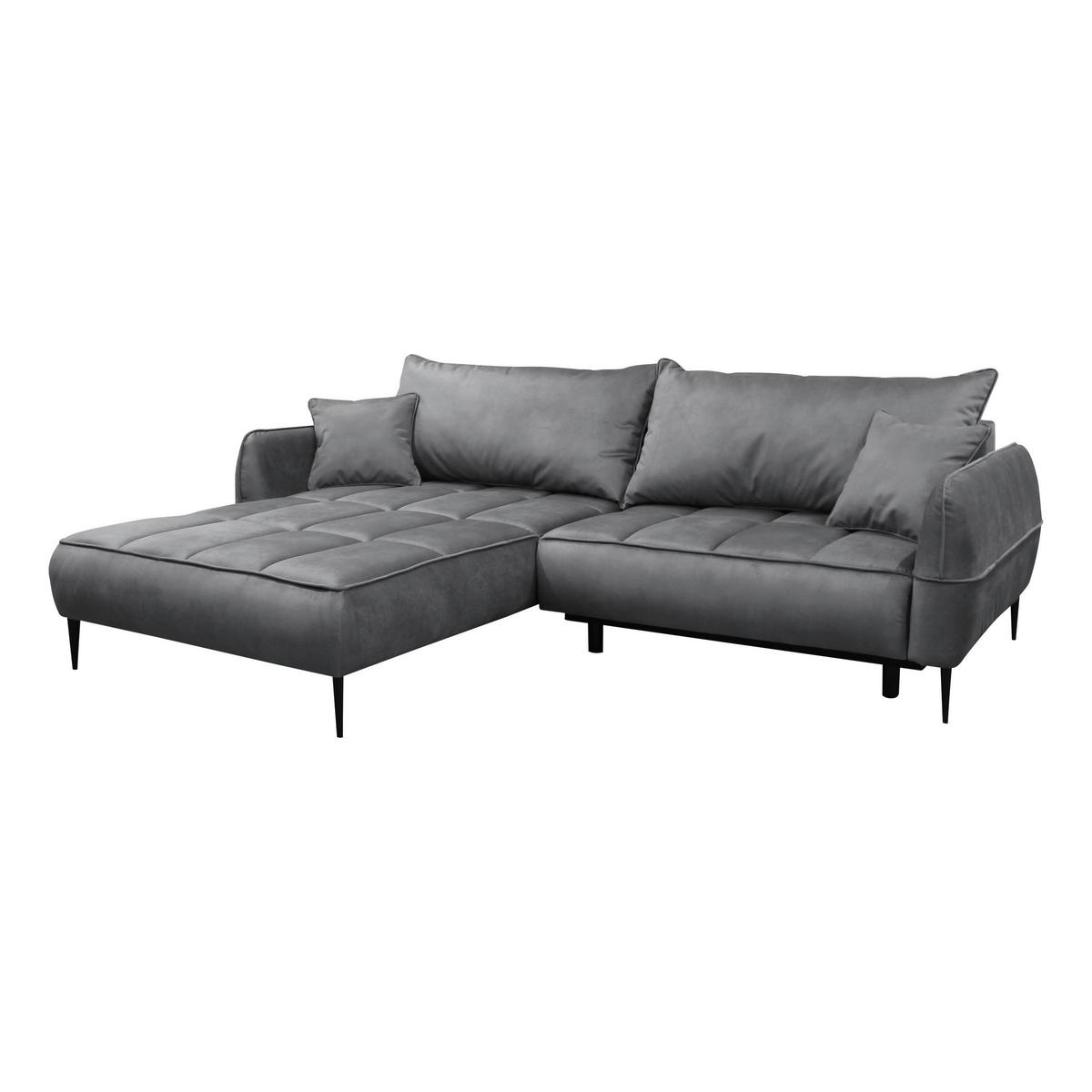 Ecksofa Mit Bettkasten Letto 189x260 Cm Velours Grau - Schwarz/Grau, Design, Textil (189/260cm) - MID.YOU