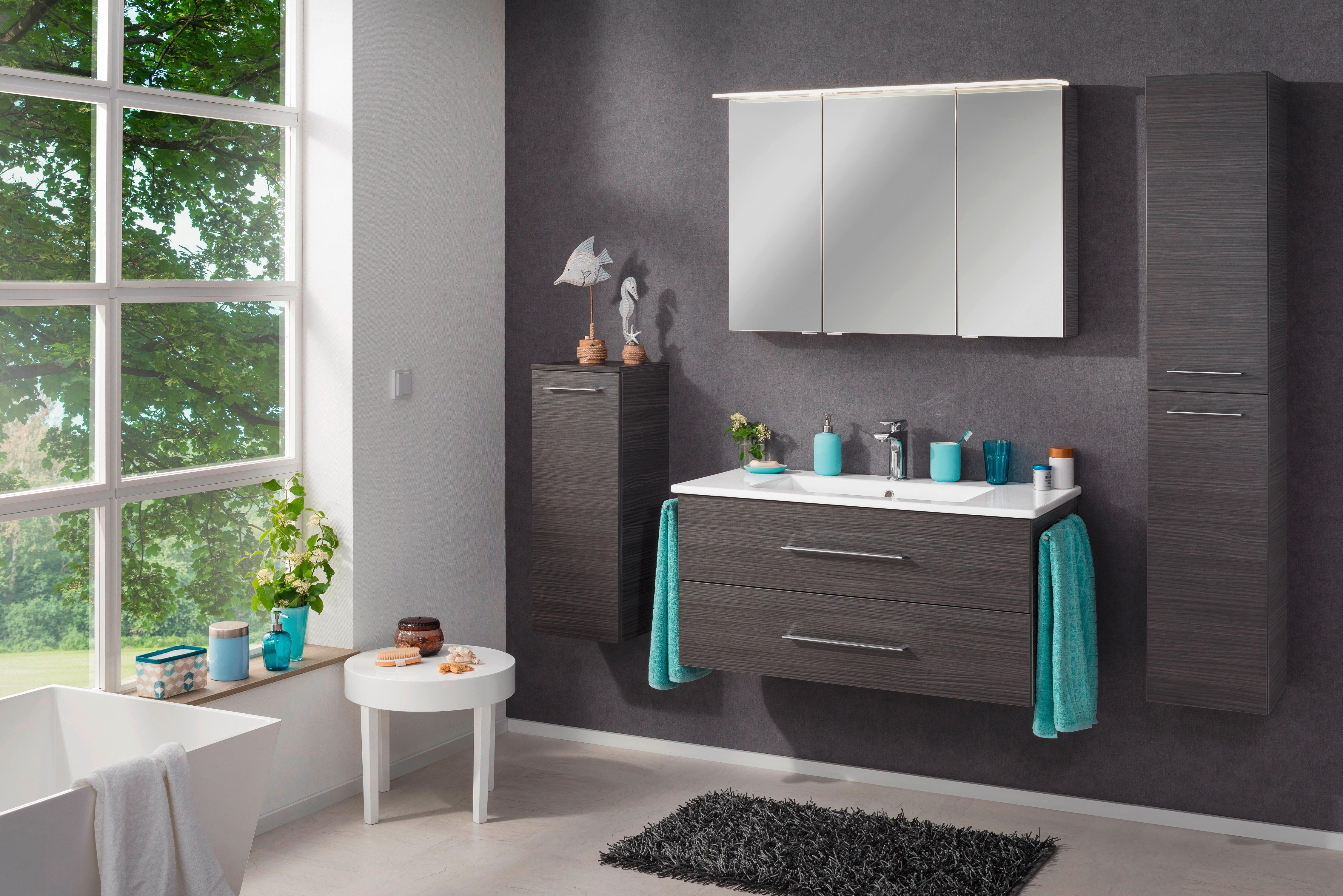 Spiegelschrank B.perfekt + Led 3-Türig 100x69,5x23,5 Cm Braun - Dunkelbraun/Silberfarben, MODERN, Glas/Holzwerkstoff (100/69,5/23,5cm) - MID.YOU