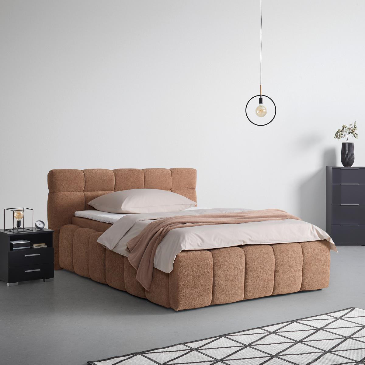 Čalúnená posteľ MONTE 120x200, svetlohnedá - svetlohnedá/čierna, Konventionell, textil/plast (120/200cm) - Based