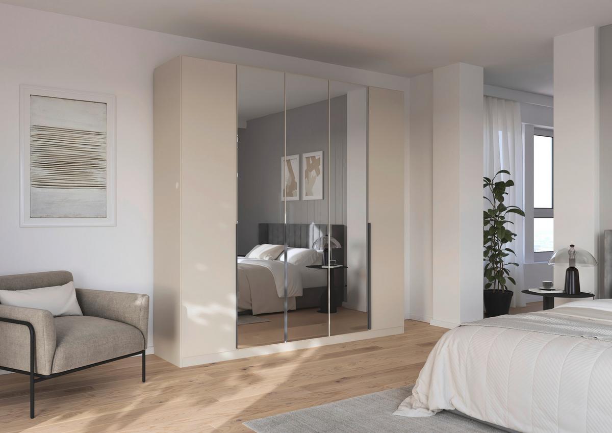 Drehtürenschrank Mit Spiegel 226cm Alabama Super Champagner - Champagner/Transparent, MODERN, Holzwerkstoff (226/229/54cm)