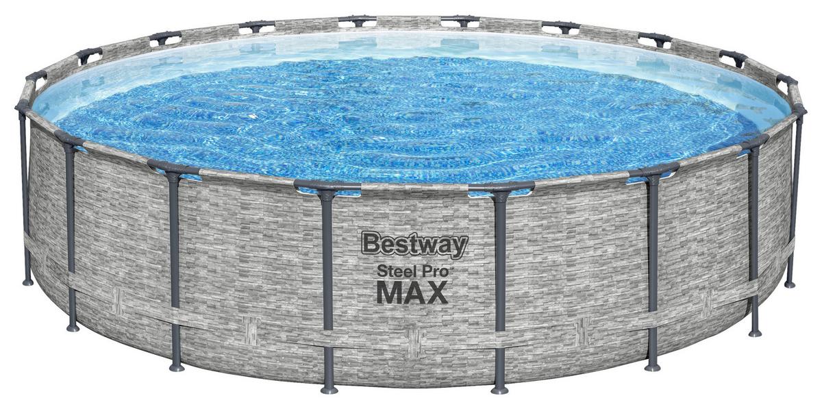 Bestway Stahlwandpool Rund Steven Mit Pumpe ⌀ 549 Cm - Blau/Grau, Basics, Kunststoff/Metall (549/122cm) - Bestway