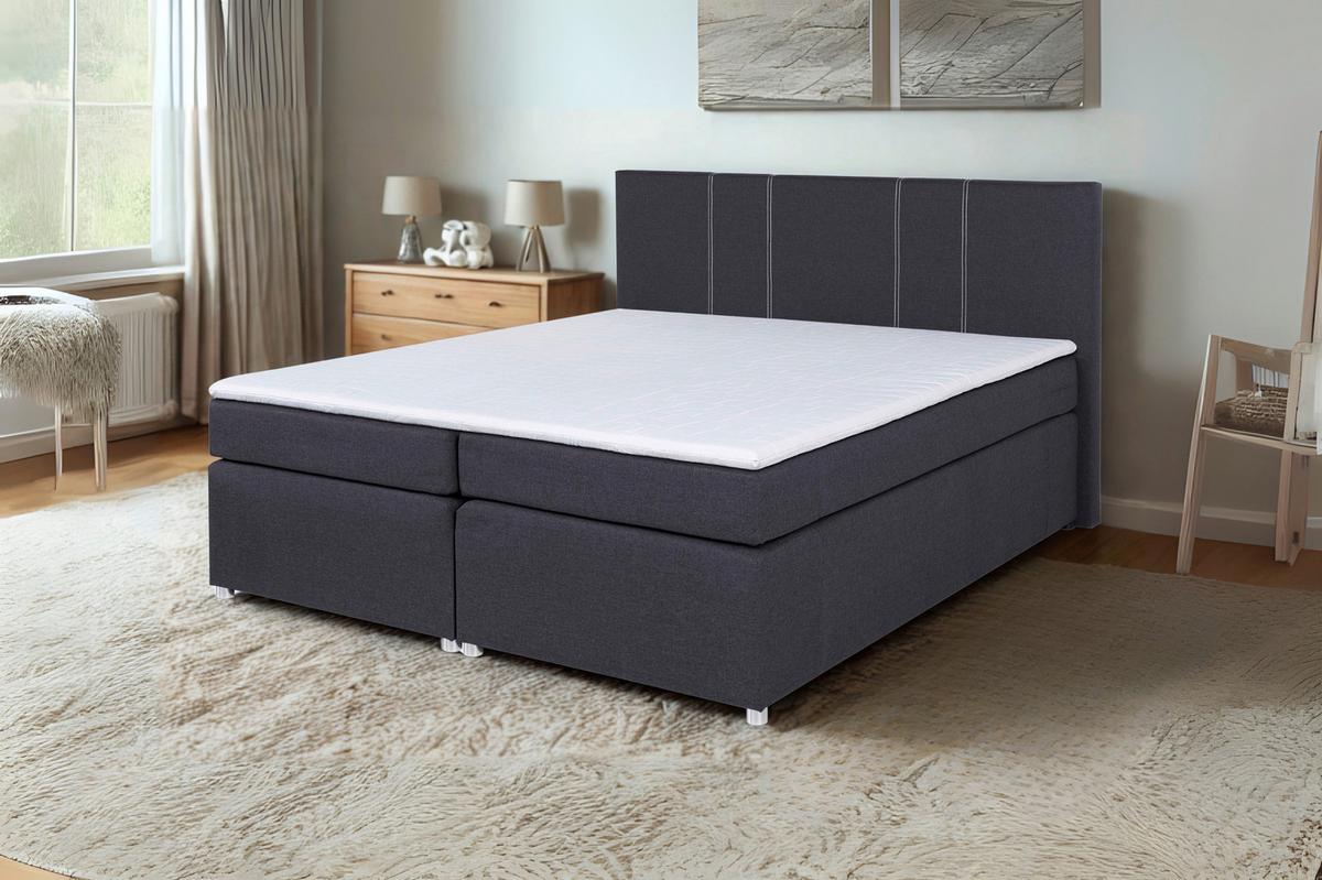 Boxspringbett Malta 200 200x200 Grau - Dunkelgrau, MODERN, Holzwerkstoff/Textil (200/200cm)