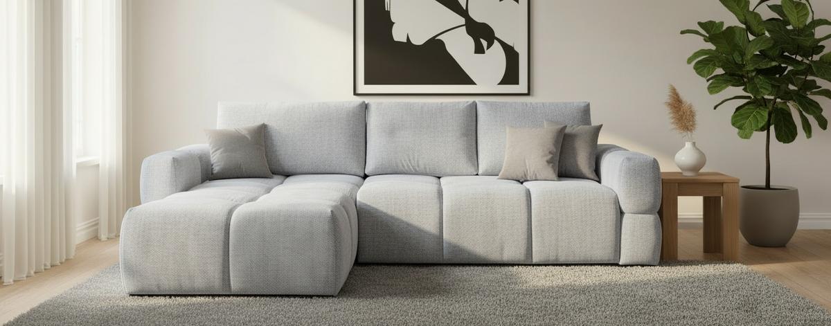 Ecksofa Taremi, Silberfarben 173x299 - Silberfarben/Schwarz, Design, Textil (173/299cm) - Stylife