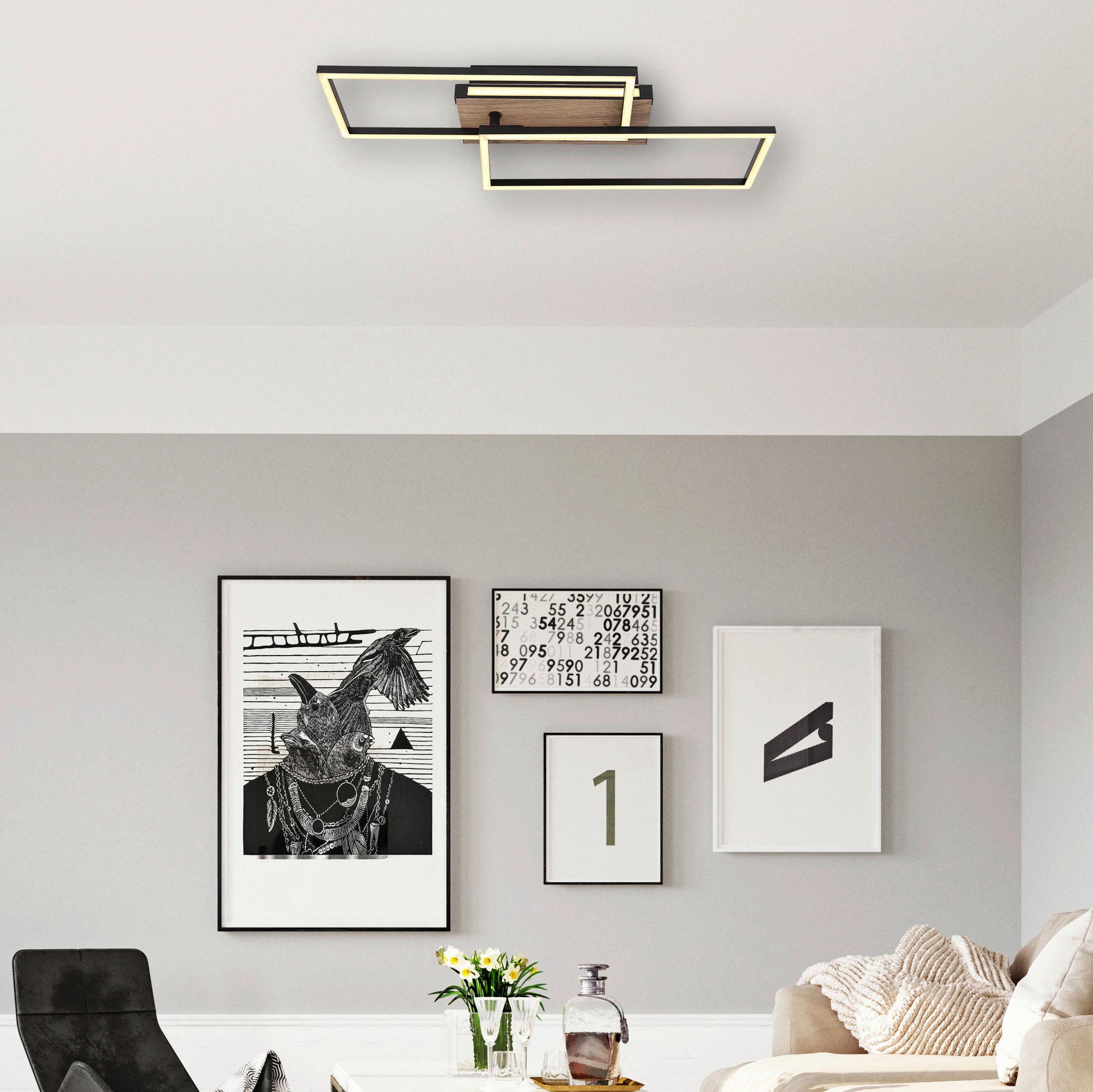 LED-Deckenleuchte 67299d - Dunkelbraun/Opal, Design, Holzwerkstoff/Kunststoff (60/49/10cm) - Globo