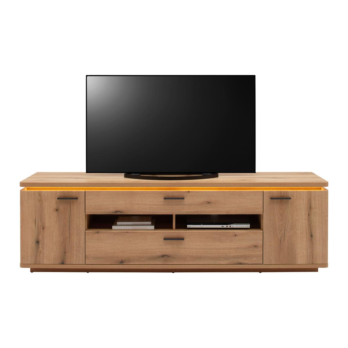 KOMODA POD TELEVIZI ALAMEDA -TOP- -BASED- - barvy dubu/antracitová, Moderní, kov/kompozitní dřevo (210/65/50cm) - Based