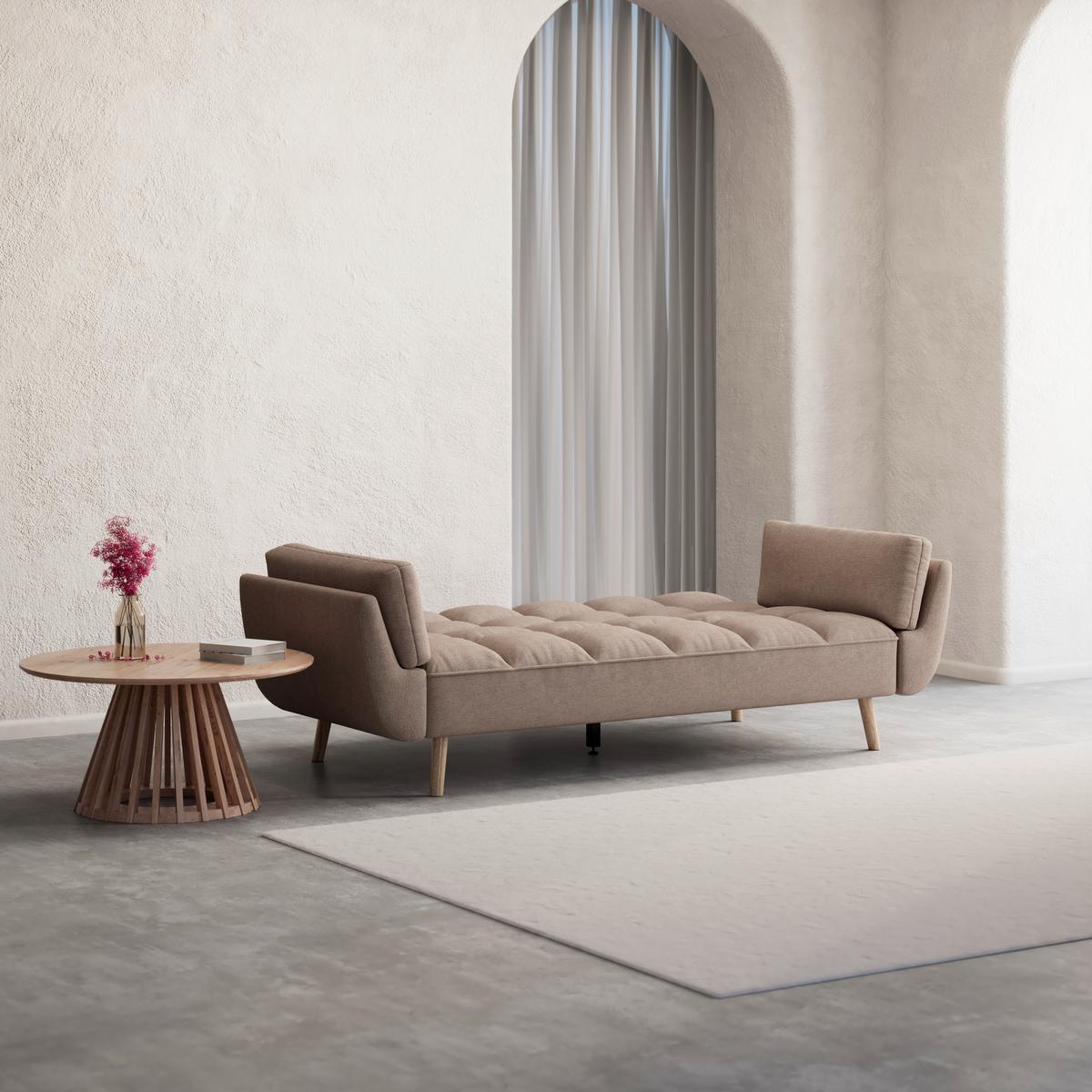 Rozkladacia pohovka CORA, hnedá, max. 360 kg - hnedá/prírodná farba, Modern, drevo/textil (214/92/81cm) - Bessagi Home
