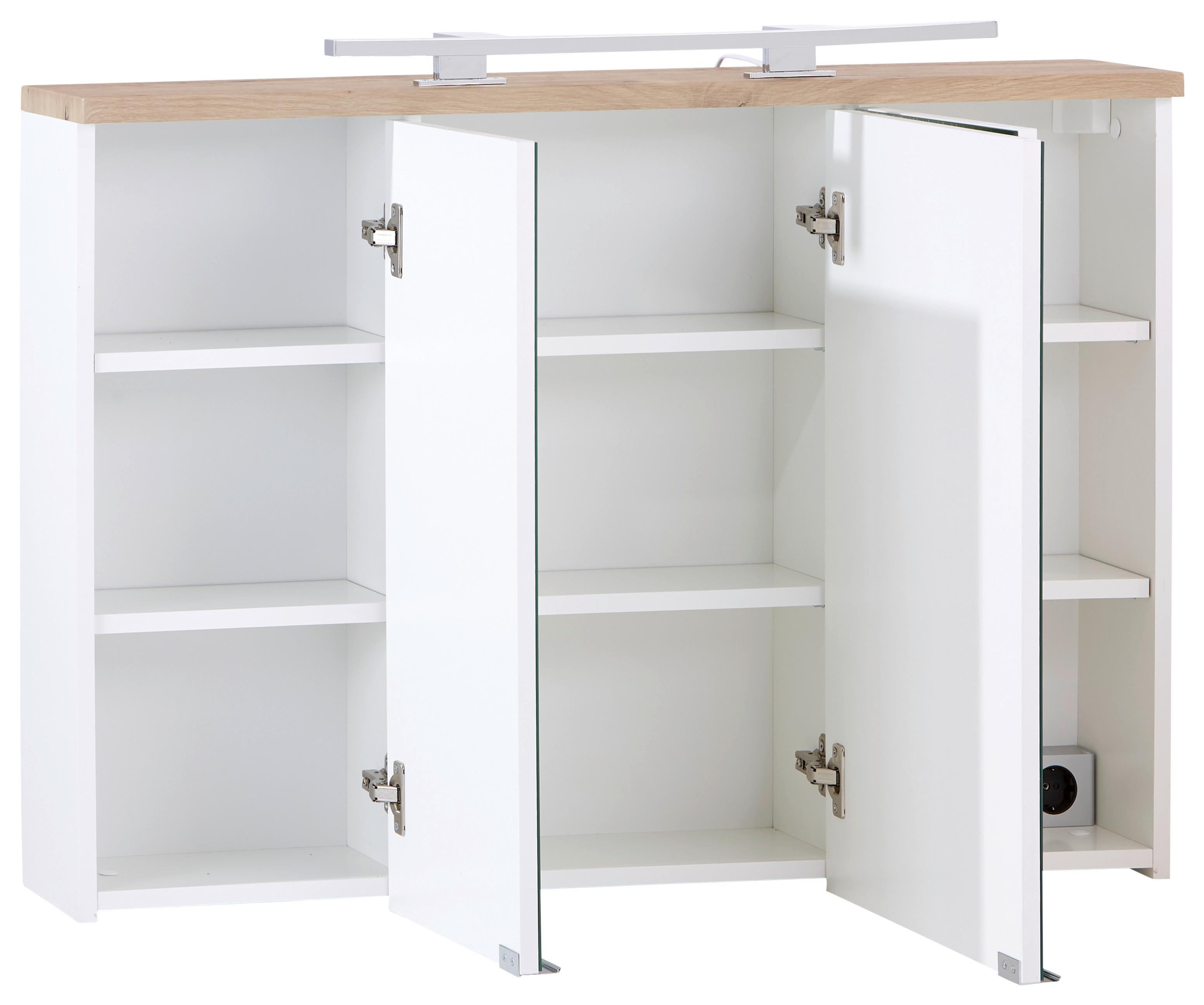 Spiegelschrank Marbella Mit Led 3-Türig 100x70x20 Cm - Weiß, MODERN, Glas/Holzwerkstoff (100/70/20cm)