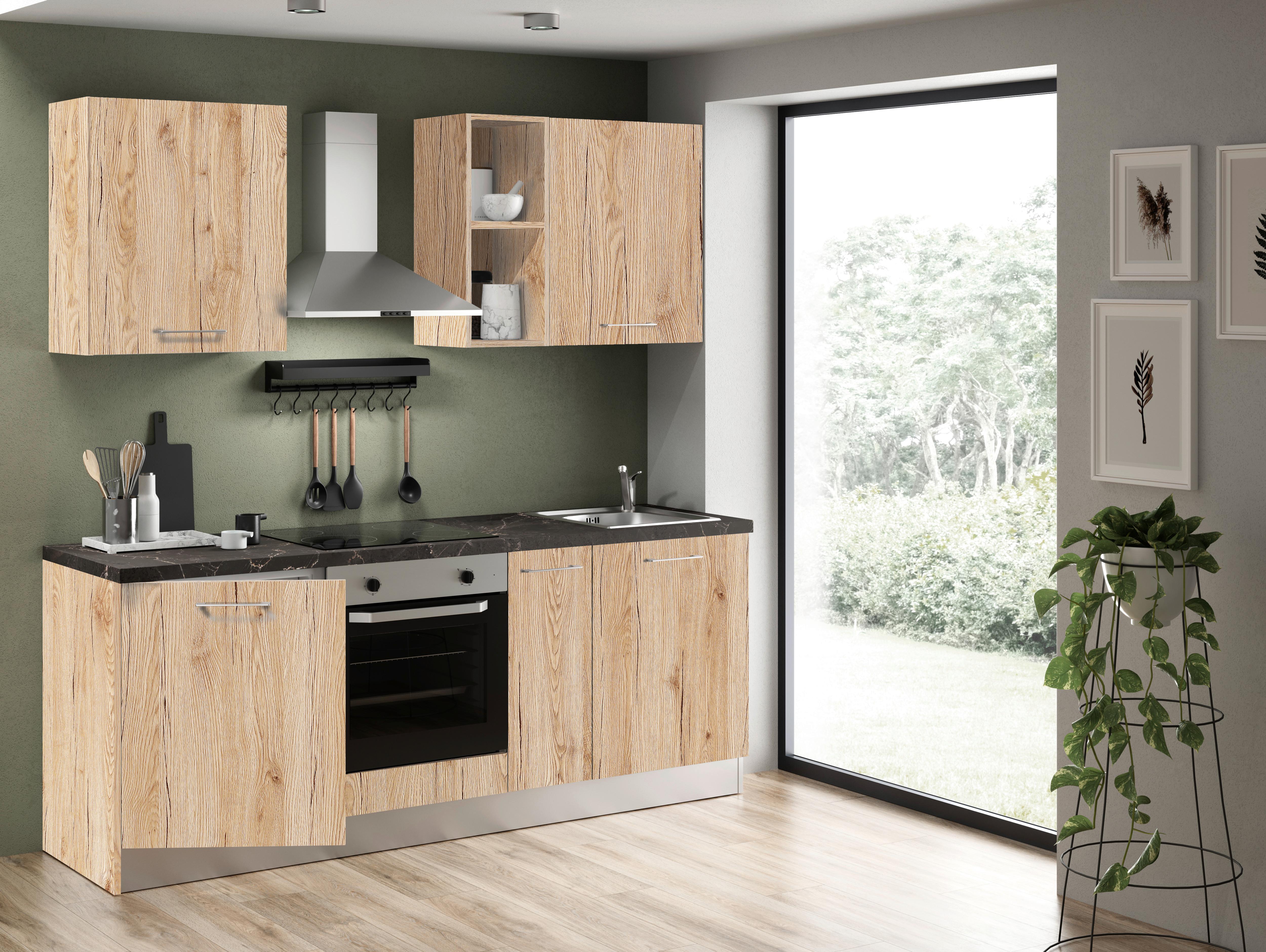 Küchenzeile All In Mit Kühlschrank 210 cm Eiche Dekor - LIFESTYLE (210cm) - MID.YOU