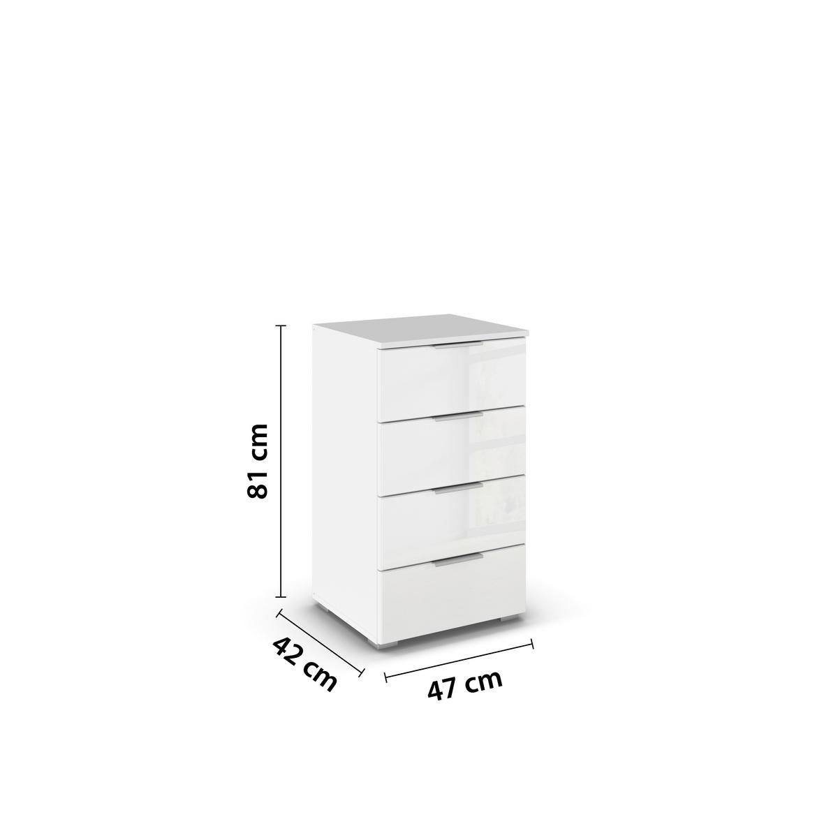 Nachkästchen Alpinweiß Dekor H: 81 cm Alpinweiß Dekor - Weiß Hochglanz/Alufarben, KONVENTIONELL, Glas/Holzwerkstoff (47/81/42cm)
