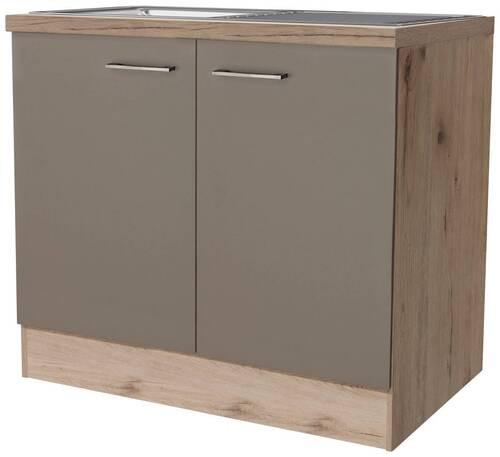 Skrinka pod drez Riva DSPU 100 ES - dub San Remo/šampanská, Modern, kov/kompozitné drevo (100/86/57cm)