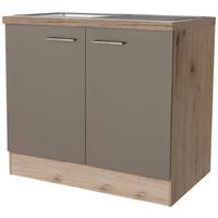 Dřezová skříňka Riva DSPU 100 ES - dub San Remo/šampaňská, Moderní, kov/kompozitní dřevo (100/86/57cm)