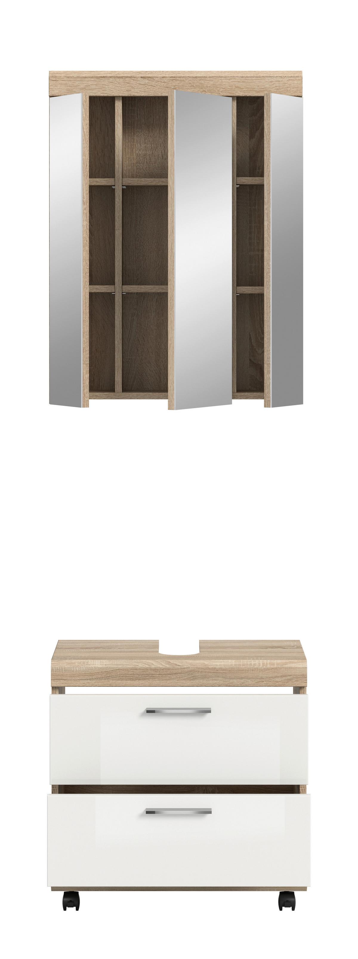 BADEZIMMER Eiche Dekor/Weiß B: 60cm - Weiß Hochglanz/Schwarz, Trend, Glas/Holzwerkstoff (60cm) - MID.YOU