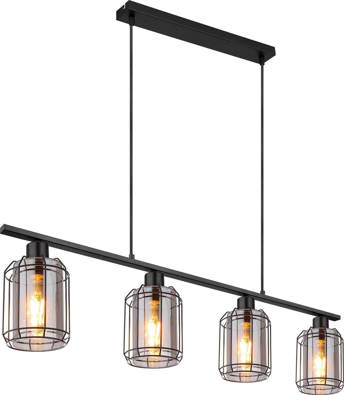 Hängeleuchte Grau/Klar/Schwarz 230V, 60W, ca. 98x13,1x120 cm - Klar/Schwarz, Design, Glas/Kunststoff (98cm) - Globo