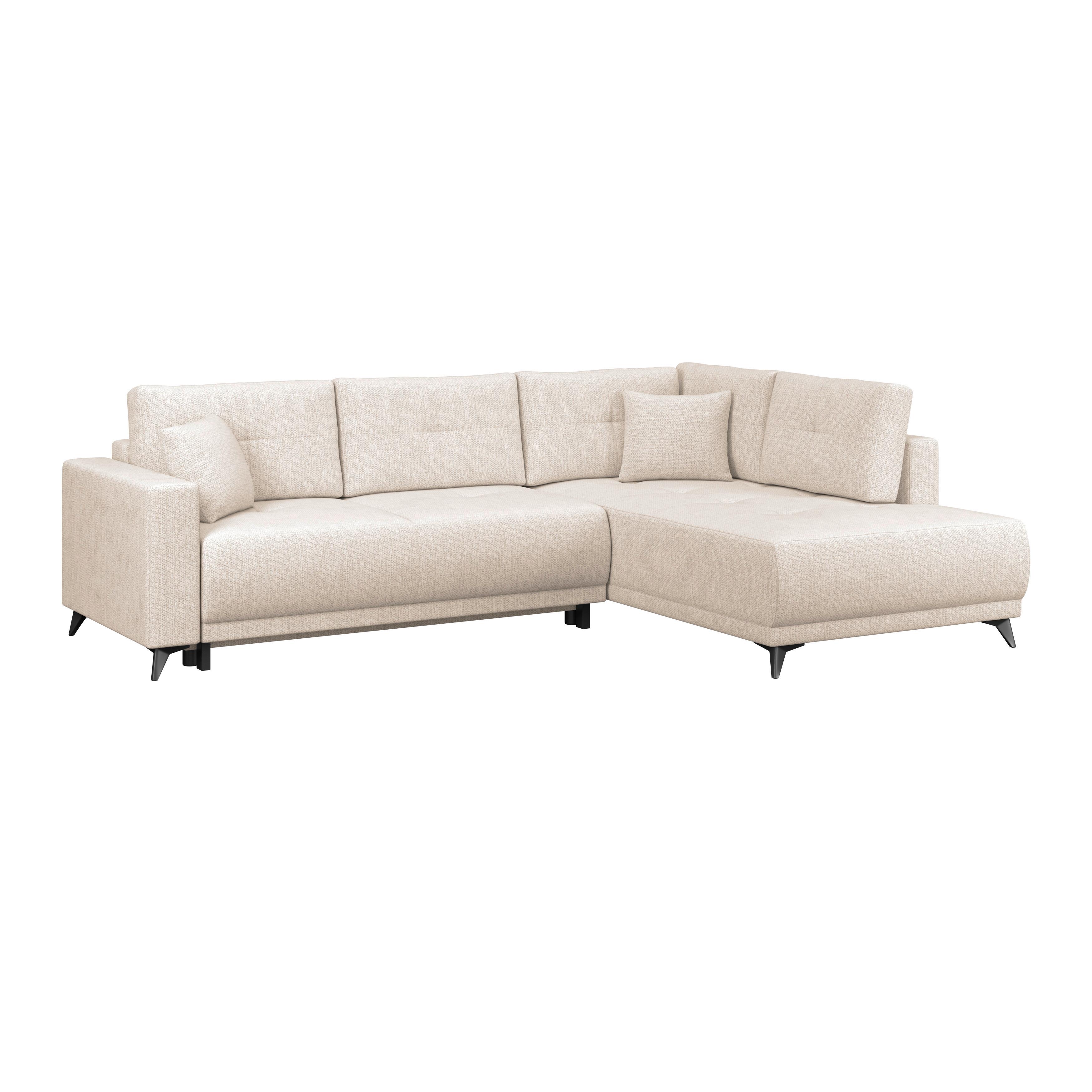 Ecksofa mit Schlaffunktion & Bettkasten Texas Beige - Beige/Schwarz, KONVENTIONELL, Holz (259/203/203cm)