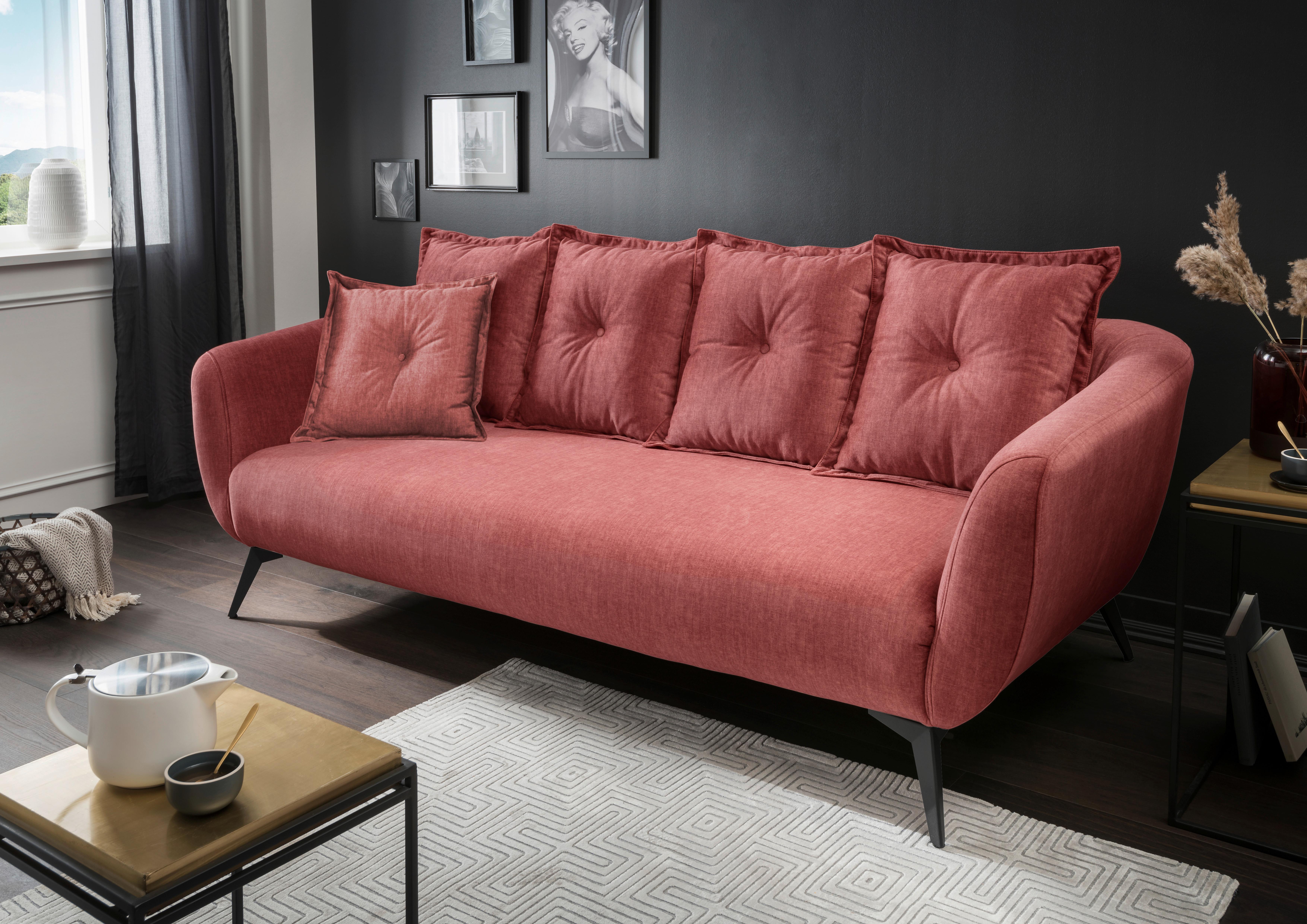 3-Sitzer-Sofa Baggio mit Kissen Koralle - Koralle/Schwarz, MODERN, Holz/Textil (236/94/103cm) - Livetastic