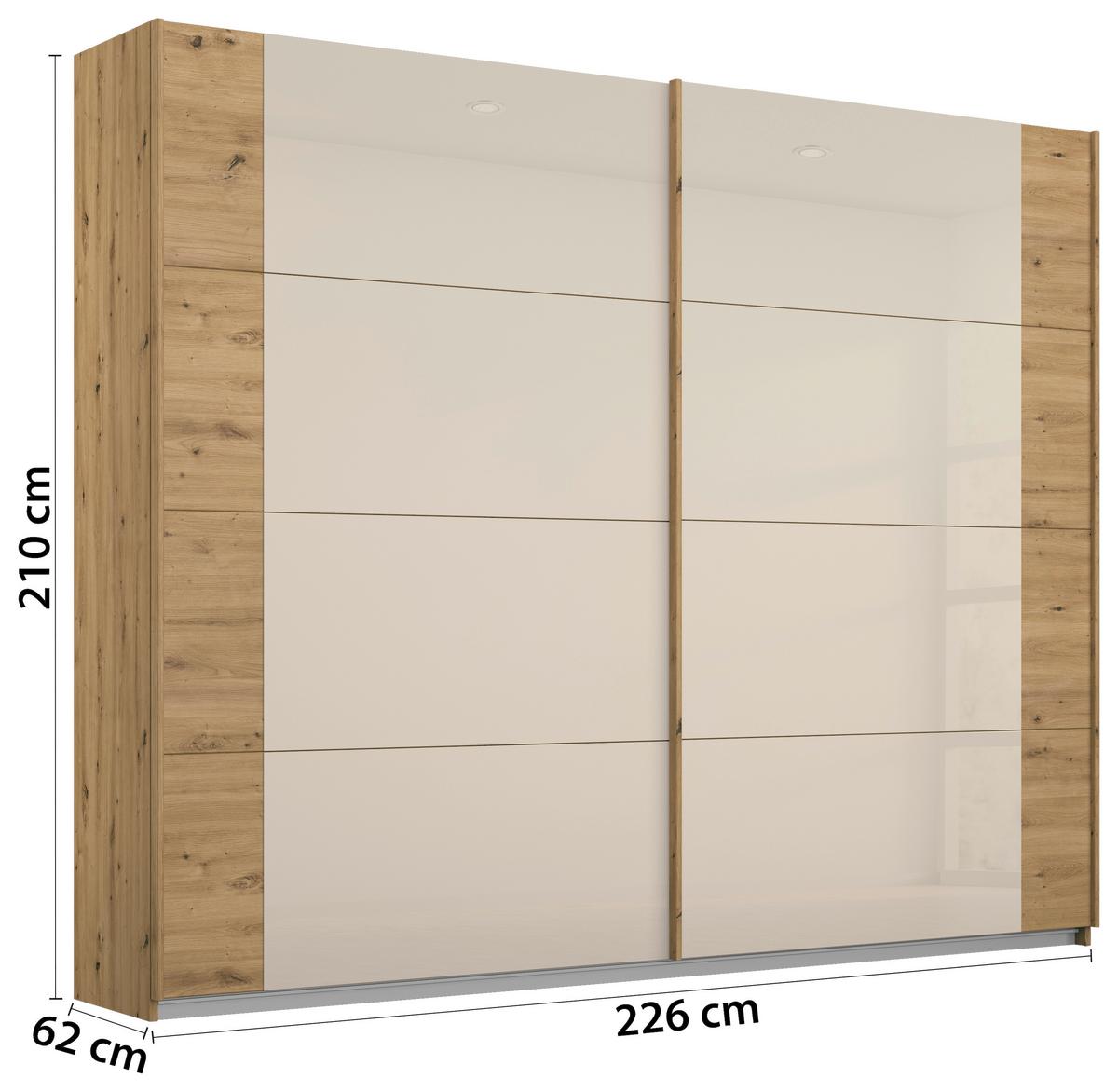 Schwebetürenschrank Artemis B: 225 Cm Champagner/eiche - Champagner/Eiche Artisan, MODERN, Glas/Holzwerkstoff (225/210/62cm) - Rauch Möbel