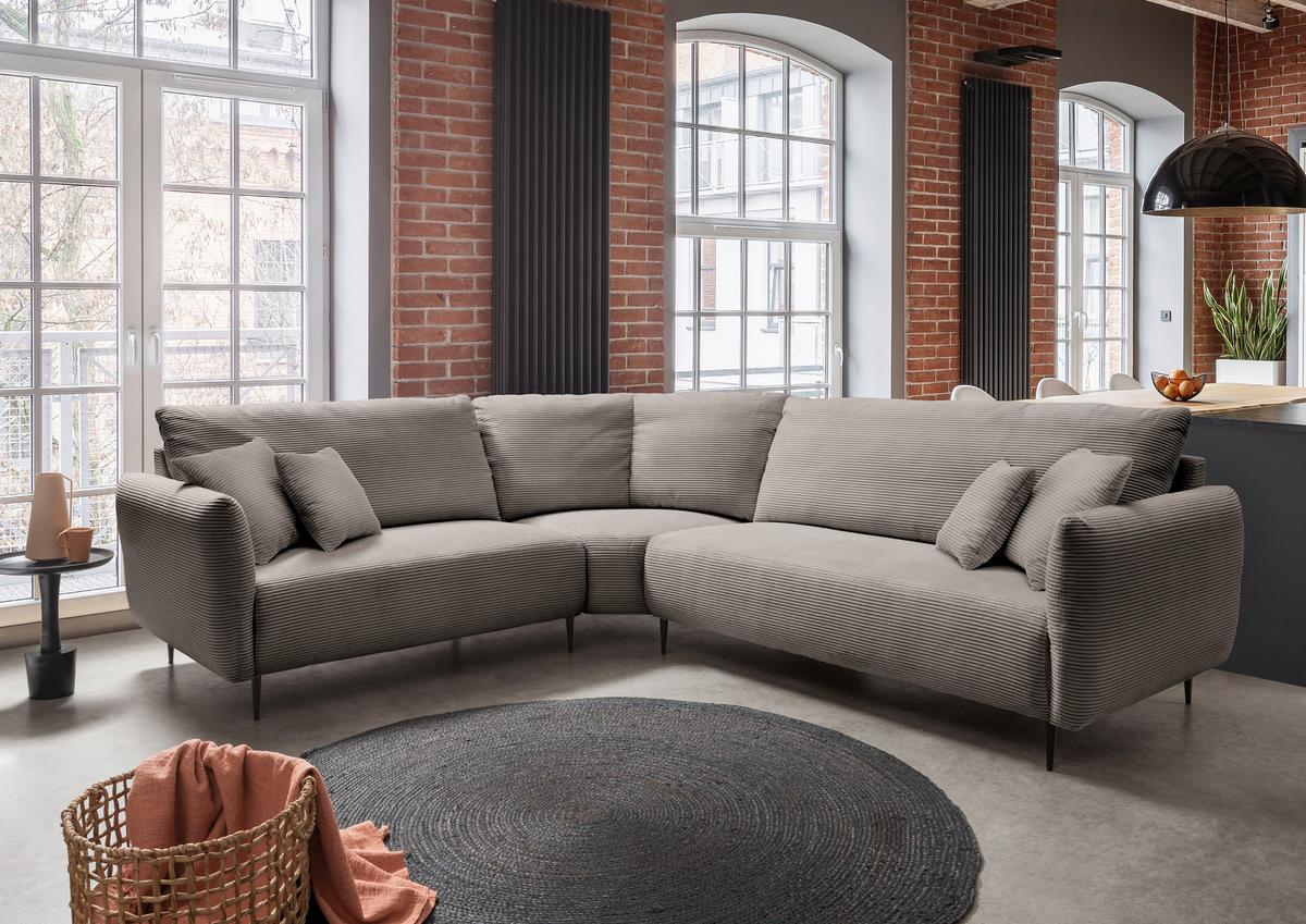 Ecksofa Vanilla Graubraun S: 256x294 Cm - Graubraun/Schwarz, Design, Textil (256/294cm) - Livetastic