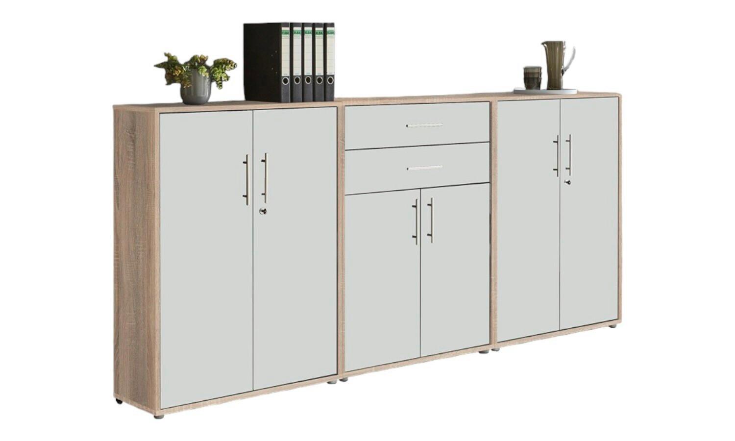 Aktenschrank Office Edition Weiß/Eiche Dekor B: 253,2cm - Eichefarben/Weiß, MODERN, Holzwerkstoff (253,2/113,6/33cm) - MID.YOU