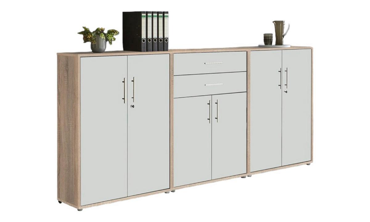 Aktenschrank Office Edition Weiß/Eiche Dekor B: 253,2cm - Eichefarben/Weiß, MODERN, Holzwerkstoff (253,2/113,6/33cm) - MID.YOU