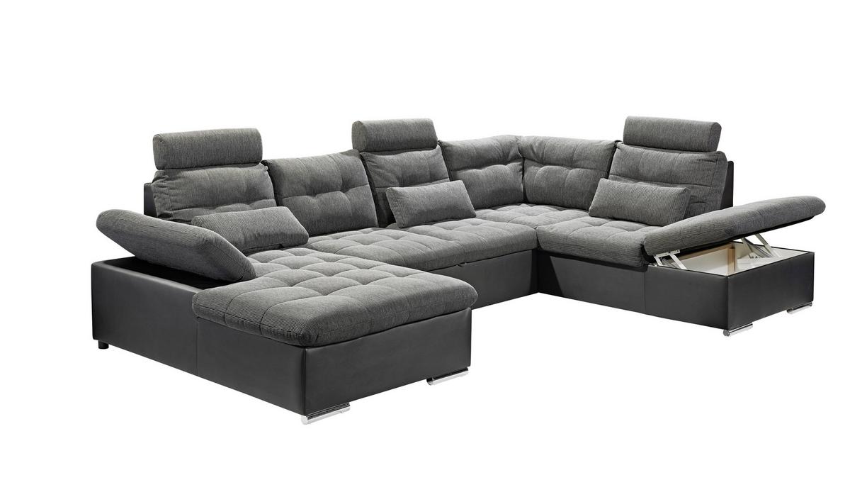 Wohnlandschaft Jakarta Mit Schlaffunktion Grau/schwarz - Chromfarben/Schwarz, Design, Textil (170/324/218cm) - MID.YOU