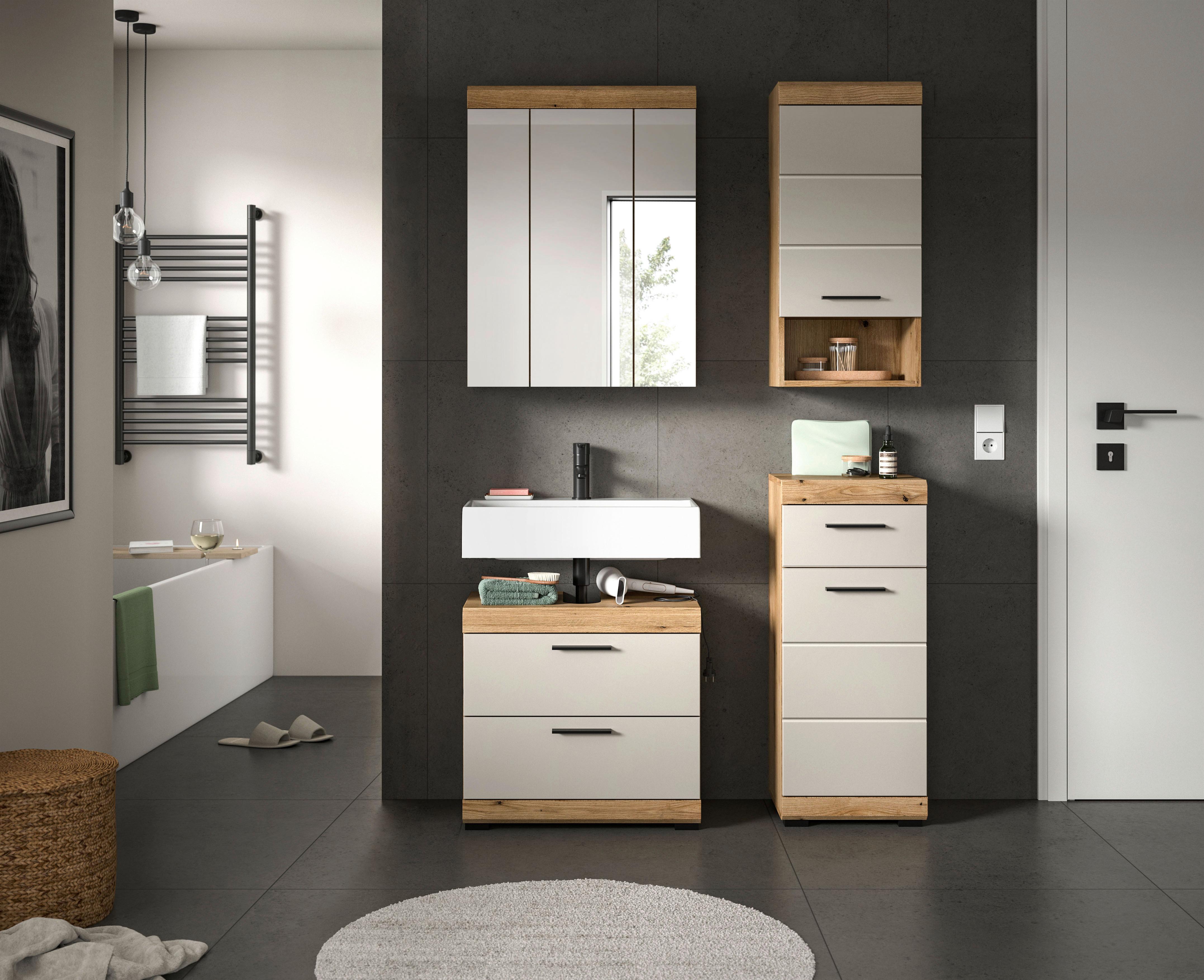 Badezimmer Scout Kaschmir/Naturfarben B: 97 cm - Kaschmir/Schwarz, MODERN, Glas/Holzwerkstoff (97cm) - MID.YOU