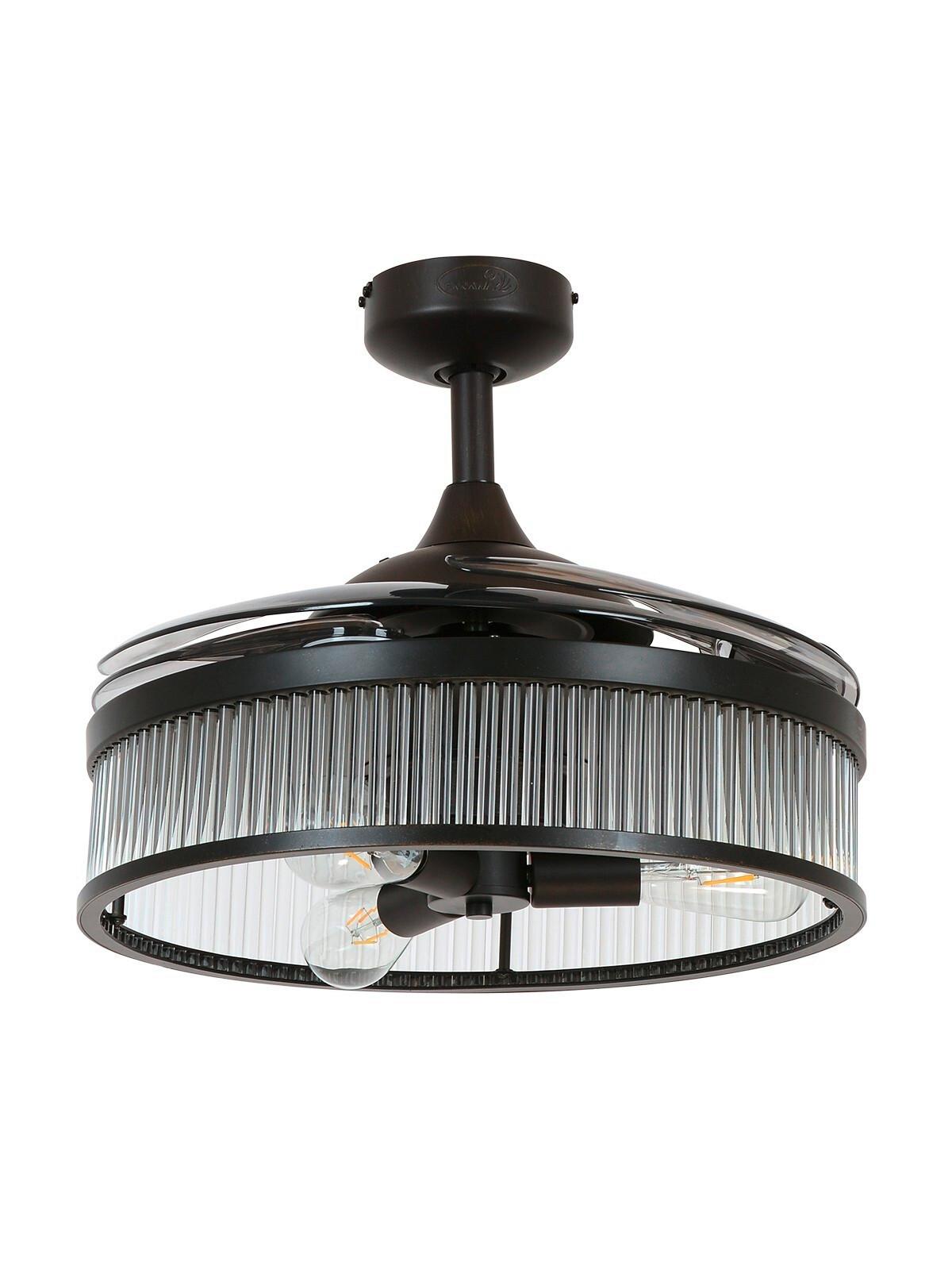 Deckenventilator Fanaway Schwarz 4-Flügel, LED-Leuchte - Transparent/Schwarz, Trend, Kunststoff/Metall (122/40cm) - P & B