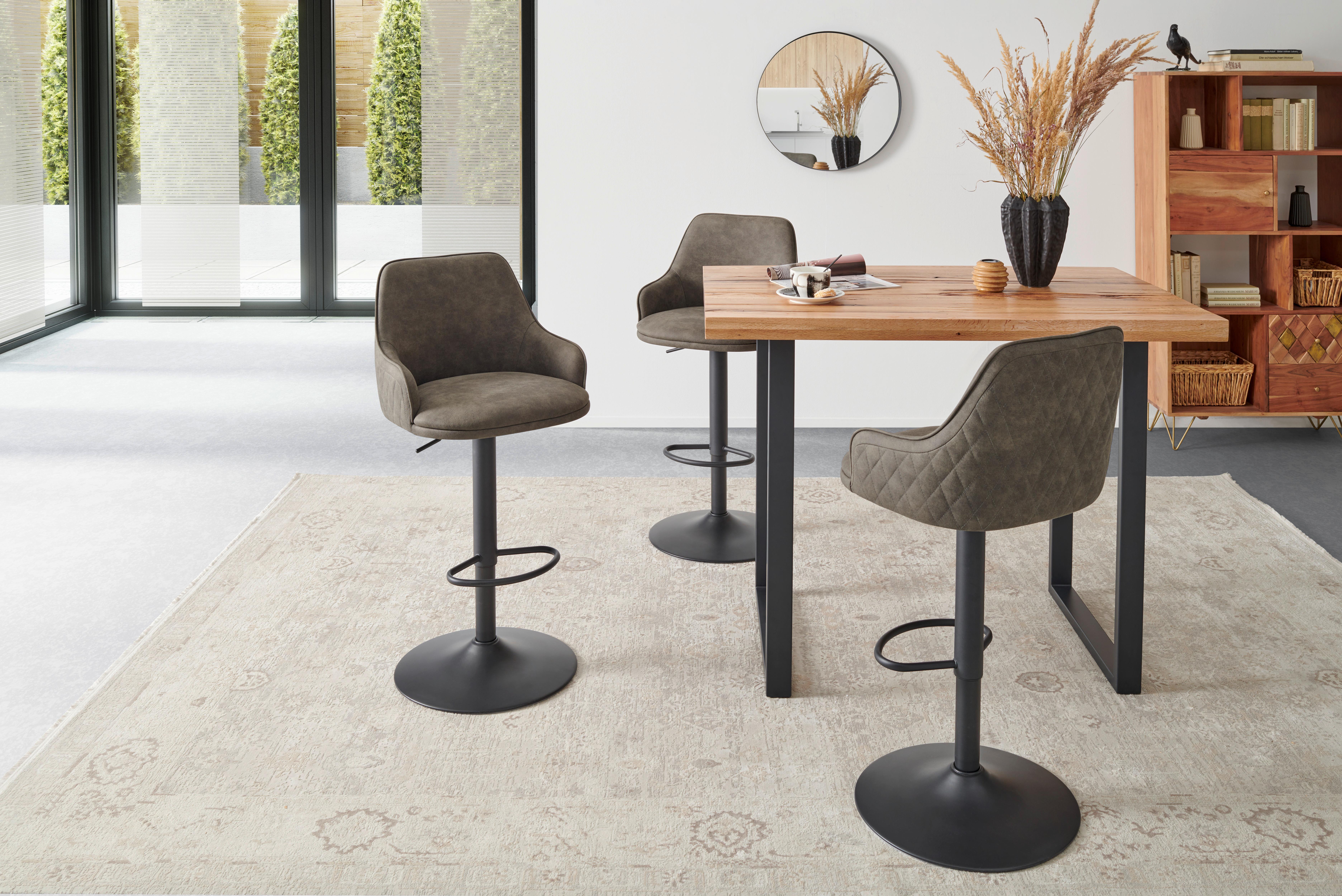 Barhocker höhenverstellbar mit Lehne Weda Webstoff Grau - Schwarz/Grau, KONVENTIONELL, Textil/Metall (50/90-111/51cm) - MID.YOU