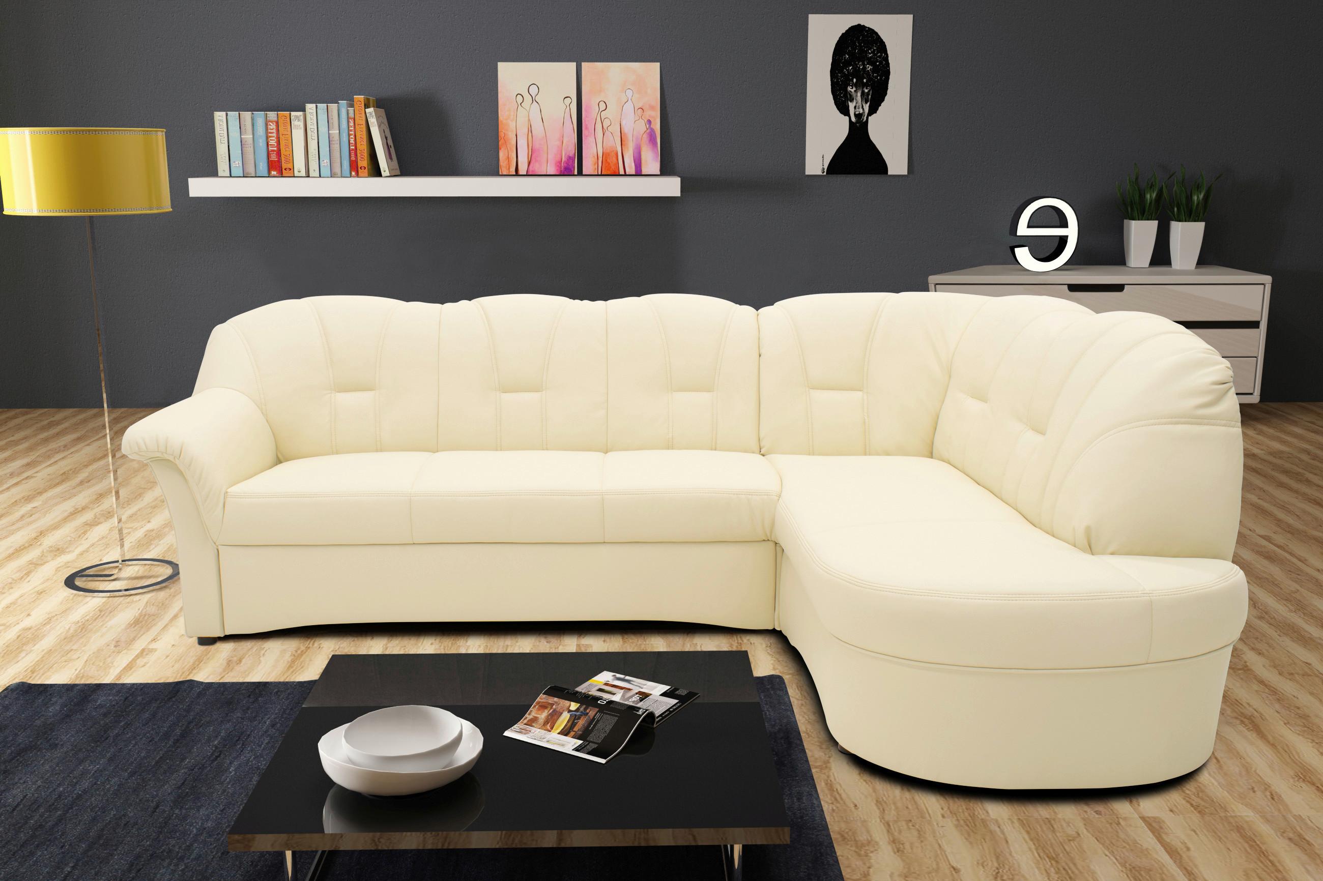 Ecksofa Papenburg Beige Lederlook - Beige/Schwarz, KONVENTIONELL, Textil (243/180cm) - MID.YOU