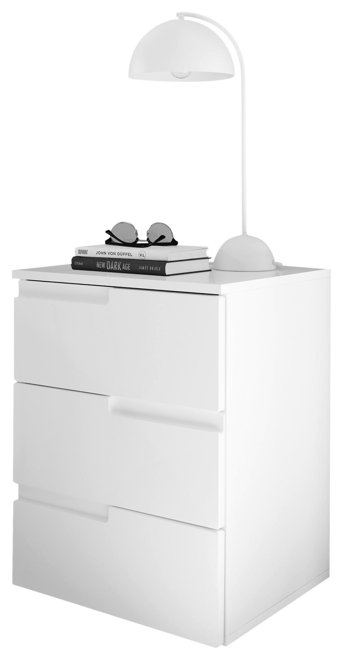 Nachtkästchen Weiß H: 60,9 cm, Spice 3 - Weiß Hochglanz/Schwarz, MODERN, Holzwerkstoff (46,2/60,9/40cm)