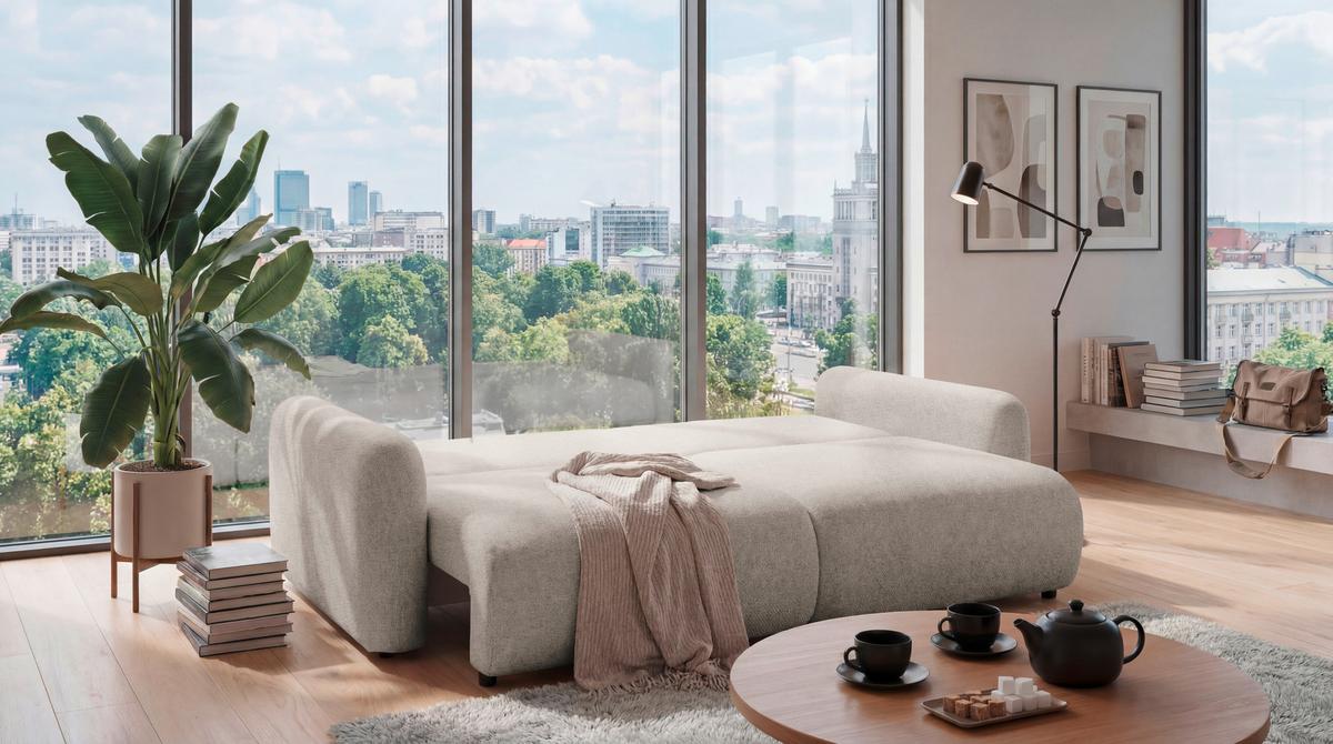 Schlafsofa Bubble 2 Beige, B: 240cm - Beige/Schwarz, MODERN, Textil (240/89/122cm) - MID.YOU