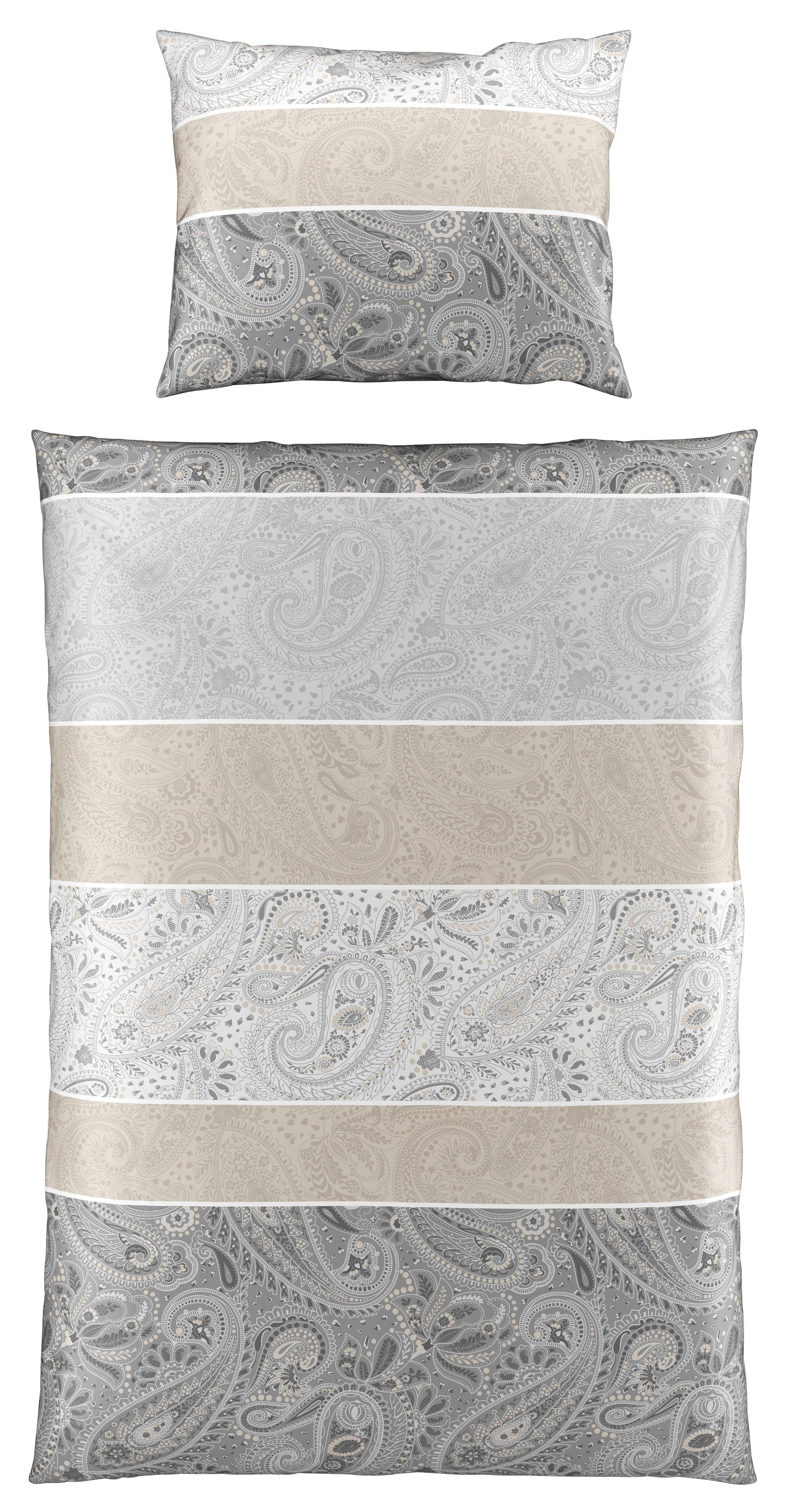 Bettwäsche 140x200 Cm Linda Satin, Anthrazit - Taupe/Silberfarben, ROMANTIK / LANDHAUS, Textil - James Wood