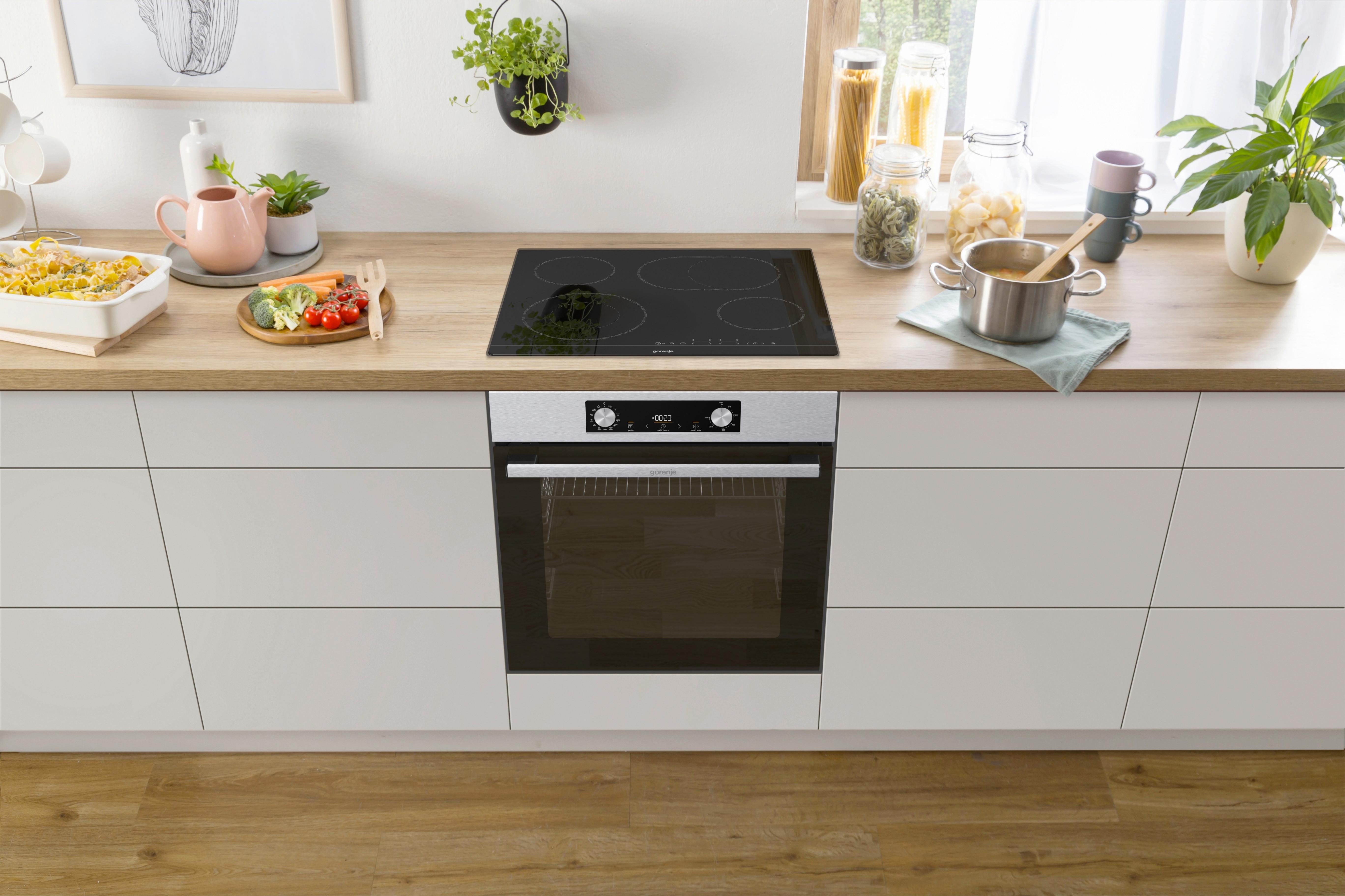 Einbau-Herd-Set B: 59,5 cm Elektro-Glaskeramik - Edelstahlfarben/Schwarz, Basics, Glas/Metall (59,5/59,5/56,4cm) - Gorenje