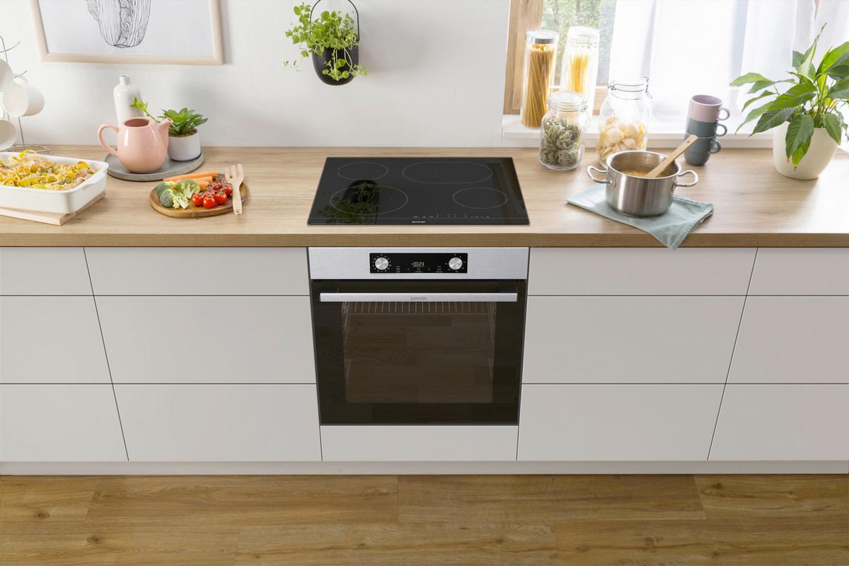 Einbau-Herd-Set B: 59,5 cm Elektro-Glaskeramik - Edelstahlfarben/Schwarz, Basics, Glas/Metall (59,5/59,5/56,4cm) - Gorenje