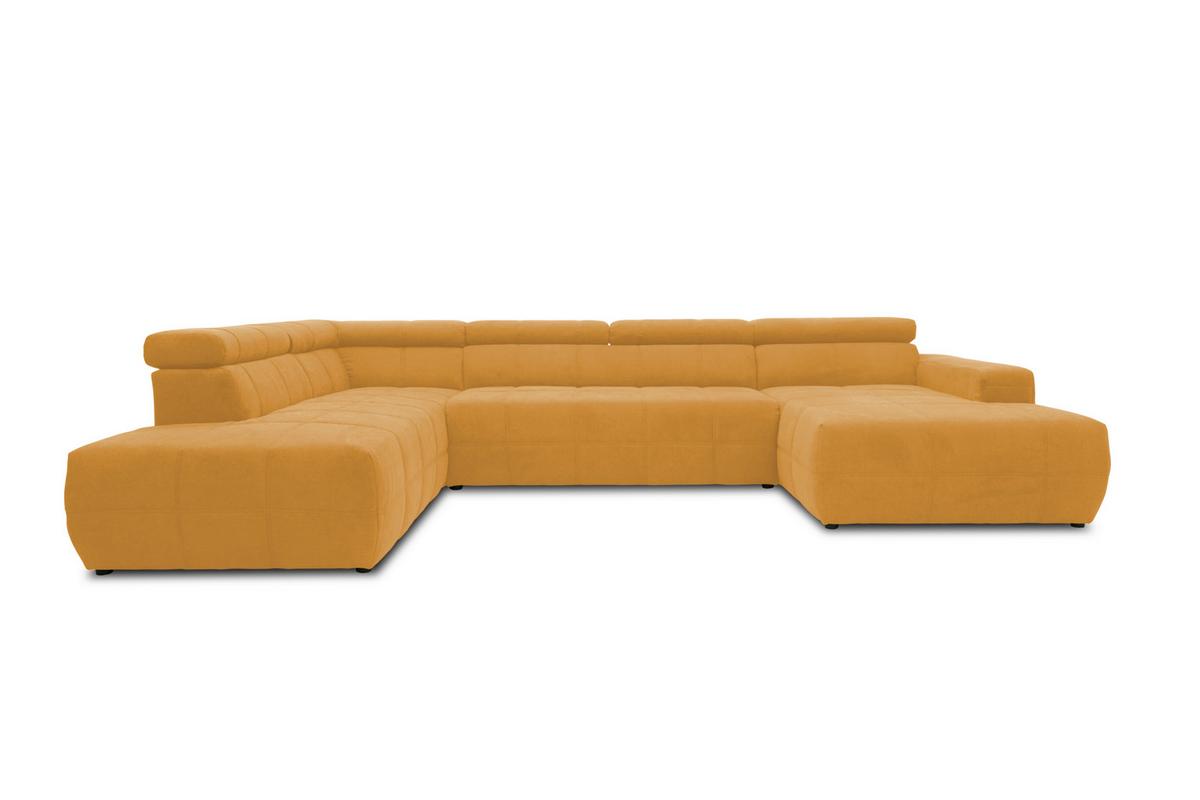 Wohnlandschaft Brandon mit Kopfteilverstellung Orange - Schwarz/Orange, Design, Textil (228/359/175cm) - MID.YOU